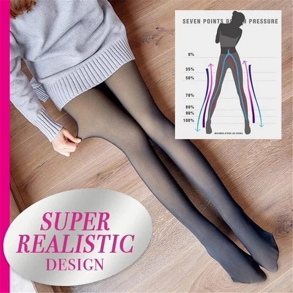 Women's Flawless Legs Fake Translucent Pantyhose - Winter Fleece Sheer Tights & Warm Thermal Leggings (Black, 85G) for Cold Weather, Office Wear & Everyday Comfort