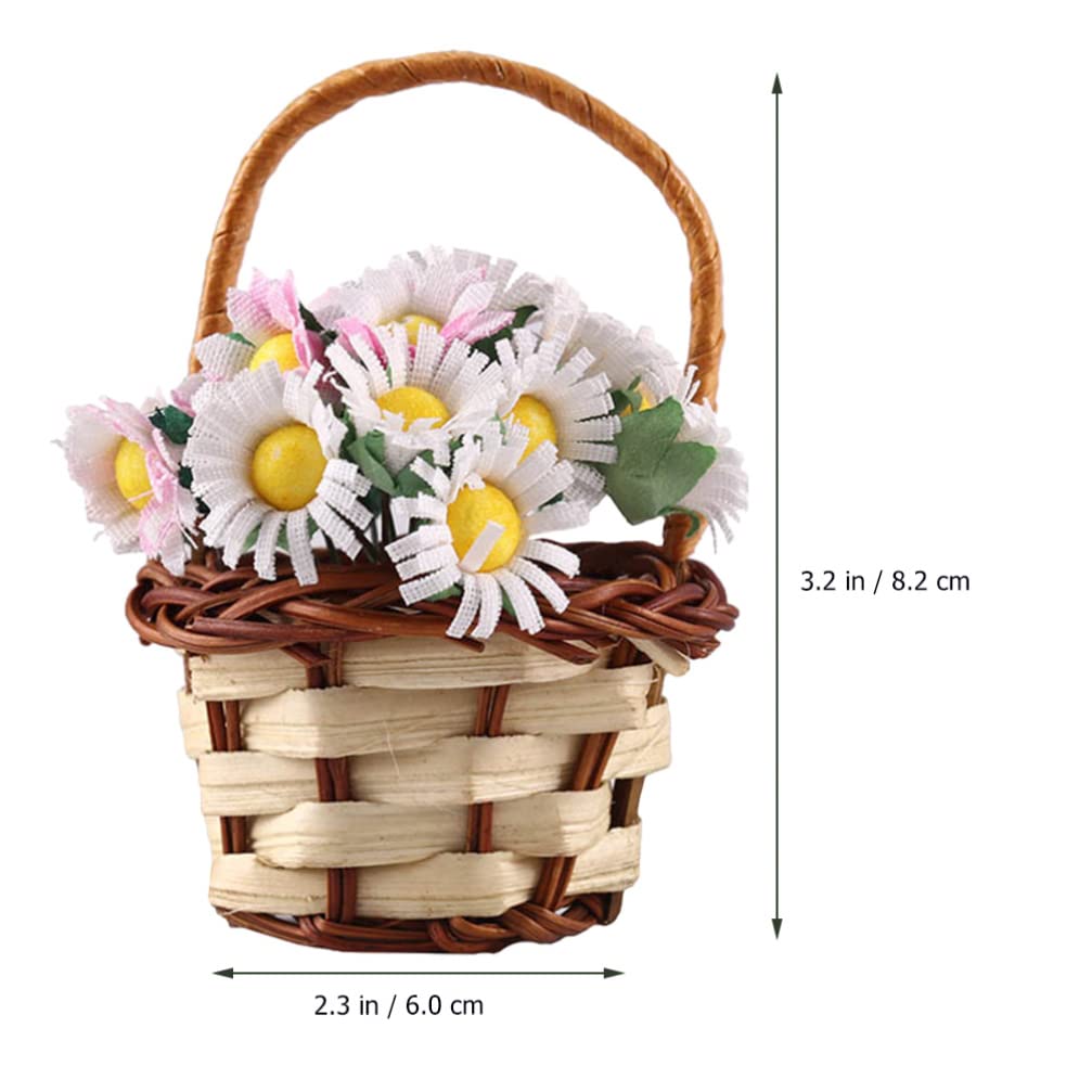 Miniature Flower Basket Doll - Tiny Bamboo Picnic Basket with Fake Plants & Candy for Micro Landscaping Decor | Perfect for Dollhouse, Fairy Garden, DIY Crafts & Tabletop Displays