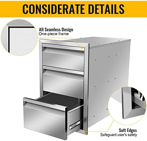 Stainless Steel Outdoor Kitchen Drawers - Flush Mount Double BBQ Drawers with Handle for BBQ Island & Grill Station (14