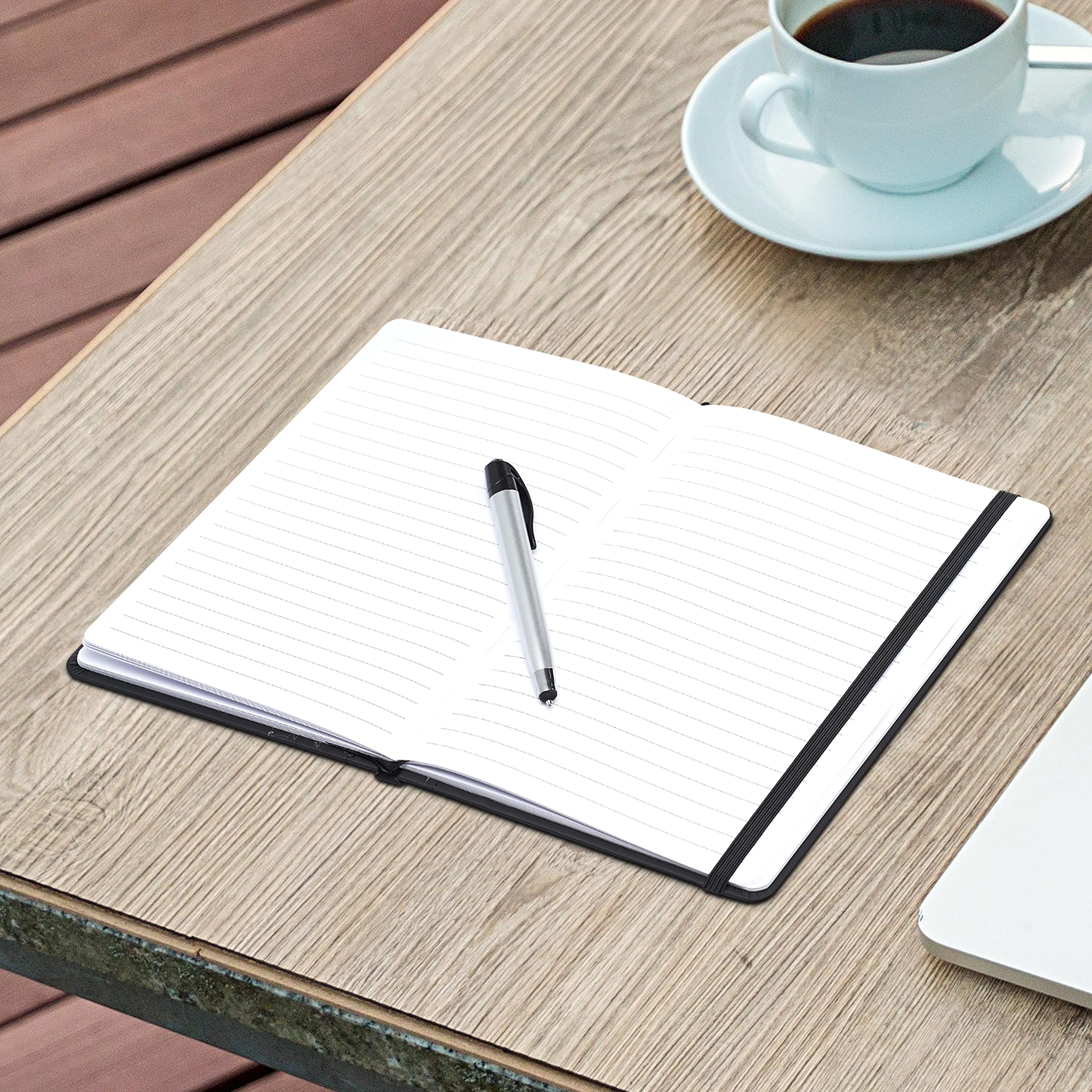 Premium 10-Pack Executive Notebooks with Pen - 6 x 8.5 Inches, Eco-Friendly Recycled Paper, Pen Loop & Closure Strap - Black - Perfect for Office, Business Meetings & Gift Giving