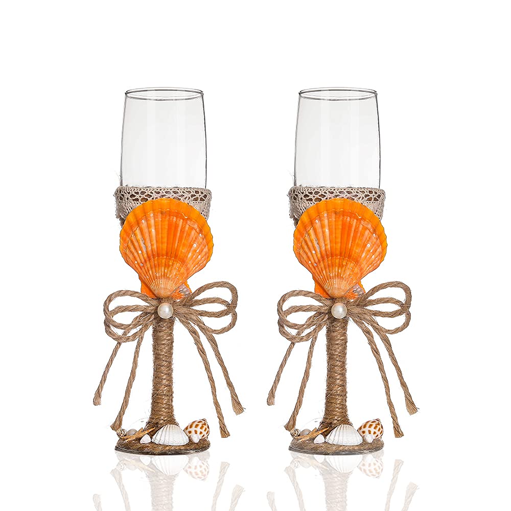 Litiny Nautical Wedding Toasting Champagne Glasses - Rustic Seashell Design for Beach Weddings, Anniversary Celebrations & Coastal Party Favors | Perfect for Ocean-Themed Receptions, Bridal Showers & Destination Weddings