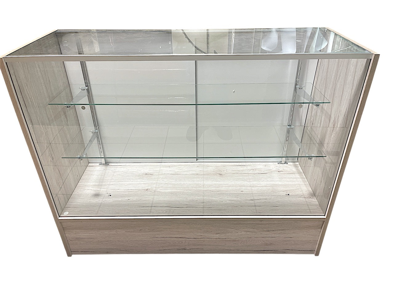 Barnwood Display Showcase - 4 Feet Rustic Retail Store Checkout Counter with Glass Shelves | Perfect for Boutiques, Gift Shops & Antique Stores