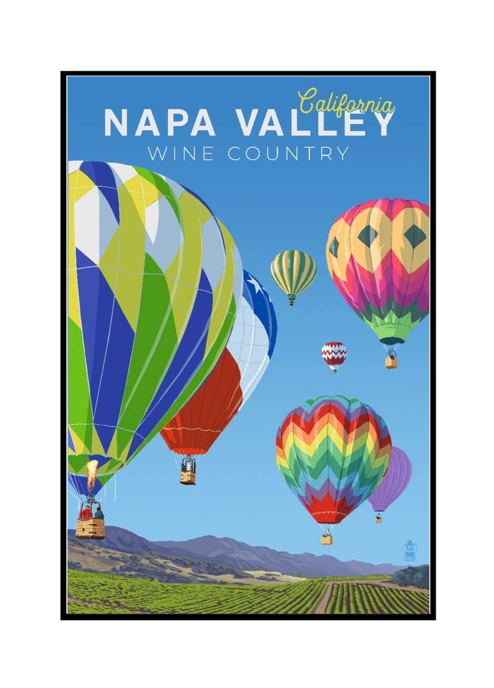 24x36 Framed Gallery Wrapped Canvas Print - Napa Valley California Wine Country Hot Air Balloons Scenic Wall Art - Perfect for Living Room, Bedroom & Office Decor