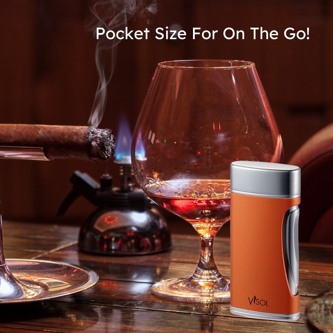 Visol DuoMatt Burnt Orange Double Flame Cigar Lighter - Windproof Jet Torch for Cigars, Cigarettes & Outdoor Use - Perfect for Smoking, Camping & BBQ Accessories