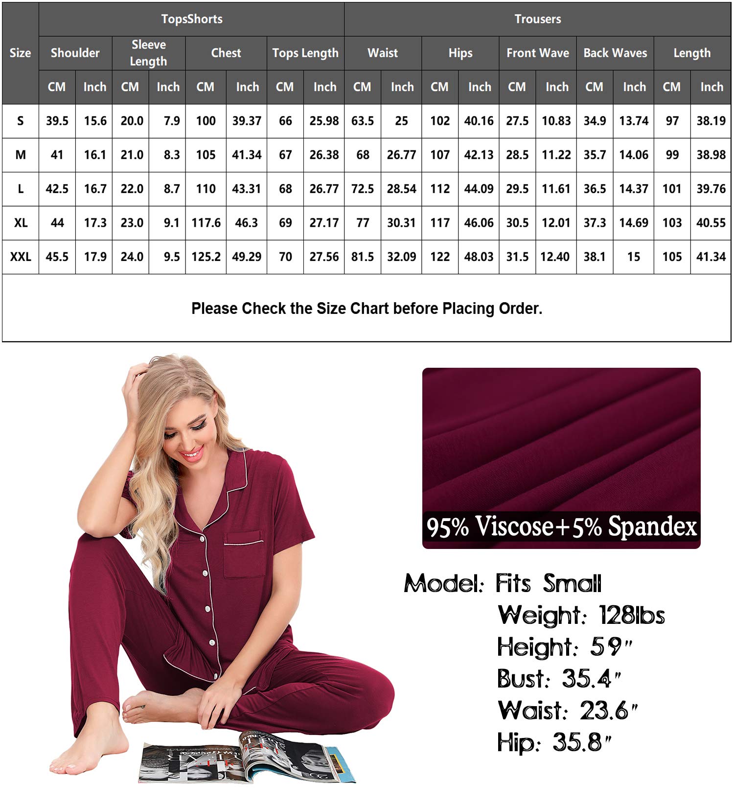 SWOMOG Women's 2-Piece Pajama Set - Soft Short Sleeve Button Down Sleepwear with Comfortable Long Pants for Nightwear, Lounge & Relaxation at Home