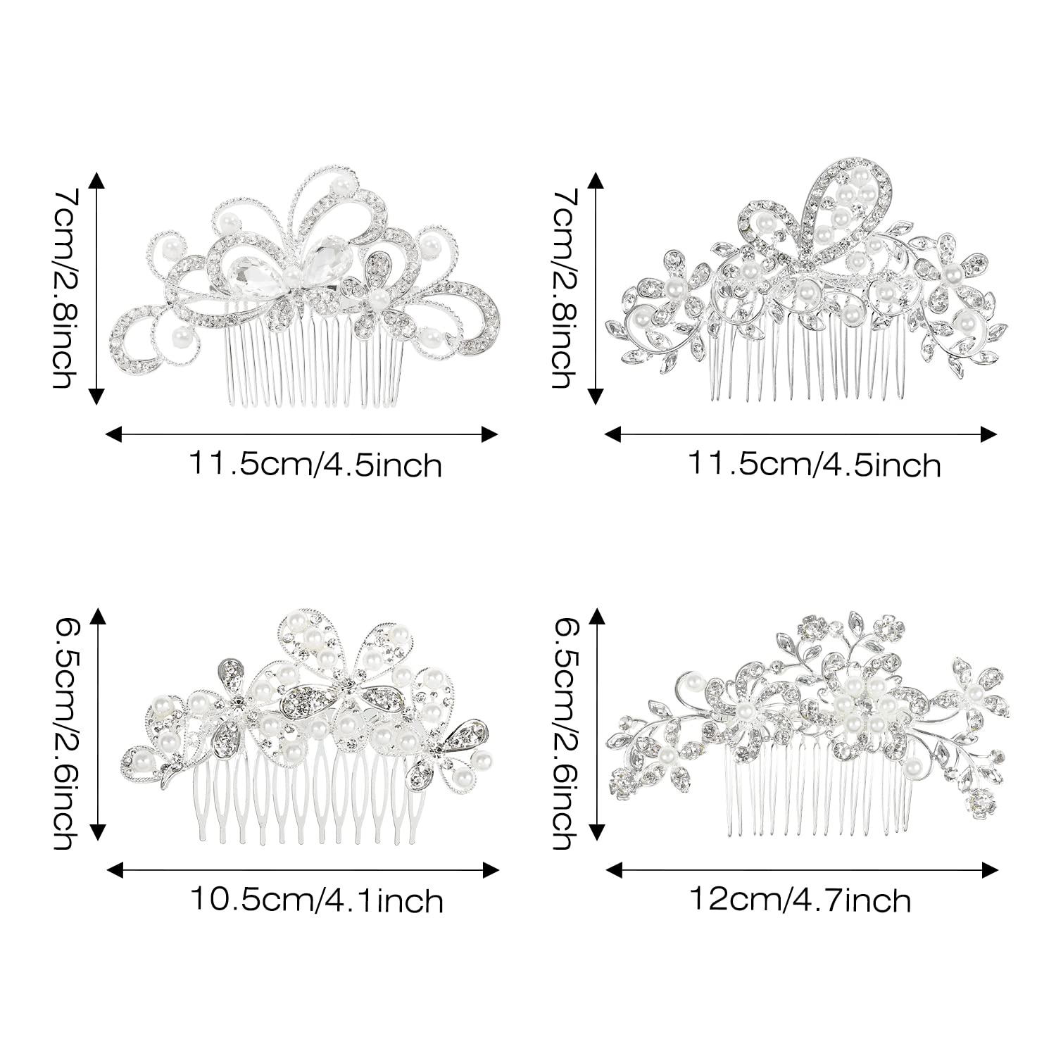 Sparkly Silver Rhinestone Pearl Hair Combs & Pins - 36 Pack Bridal Hair Accessories Set for Women, Girls, Brides & Bridesmaids | Wedding, Prom, Party, Special Occasion Hairstyle Decorations