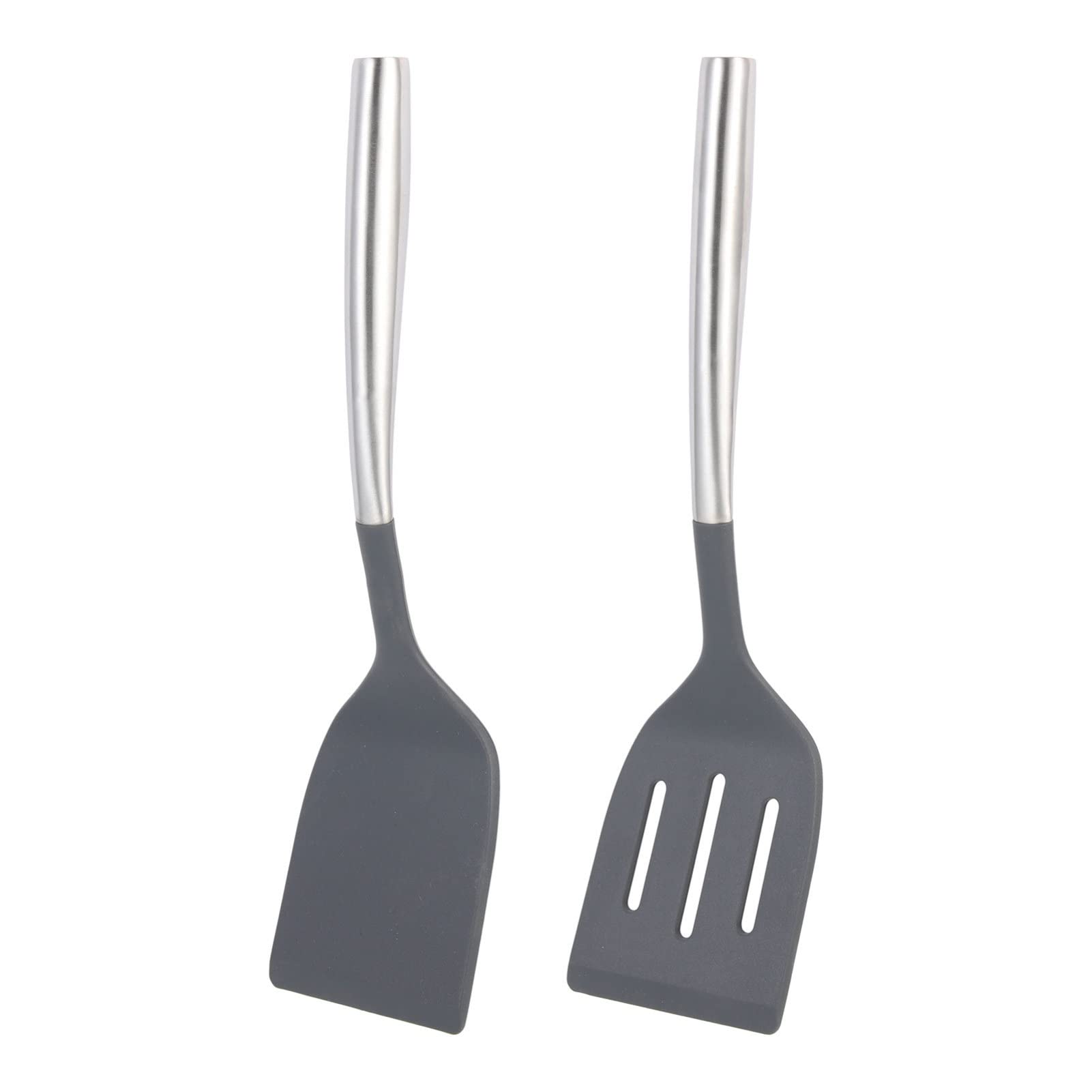 2-Pack Silicone Spatula Set with Stainless Steel Handle - Heat-Resistant Kitchen Utensil for Cooking, Frying, Baking - Perfect for Non-Stick Pans, Woks & Everyday Kitchen Use