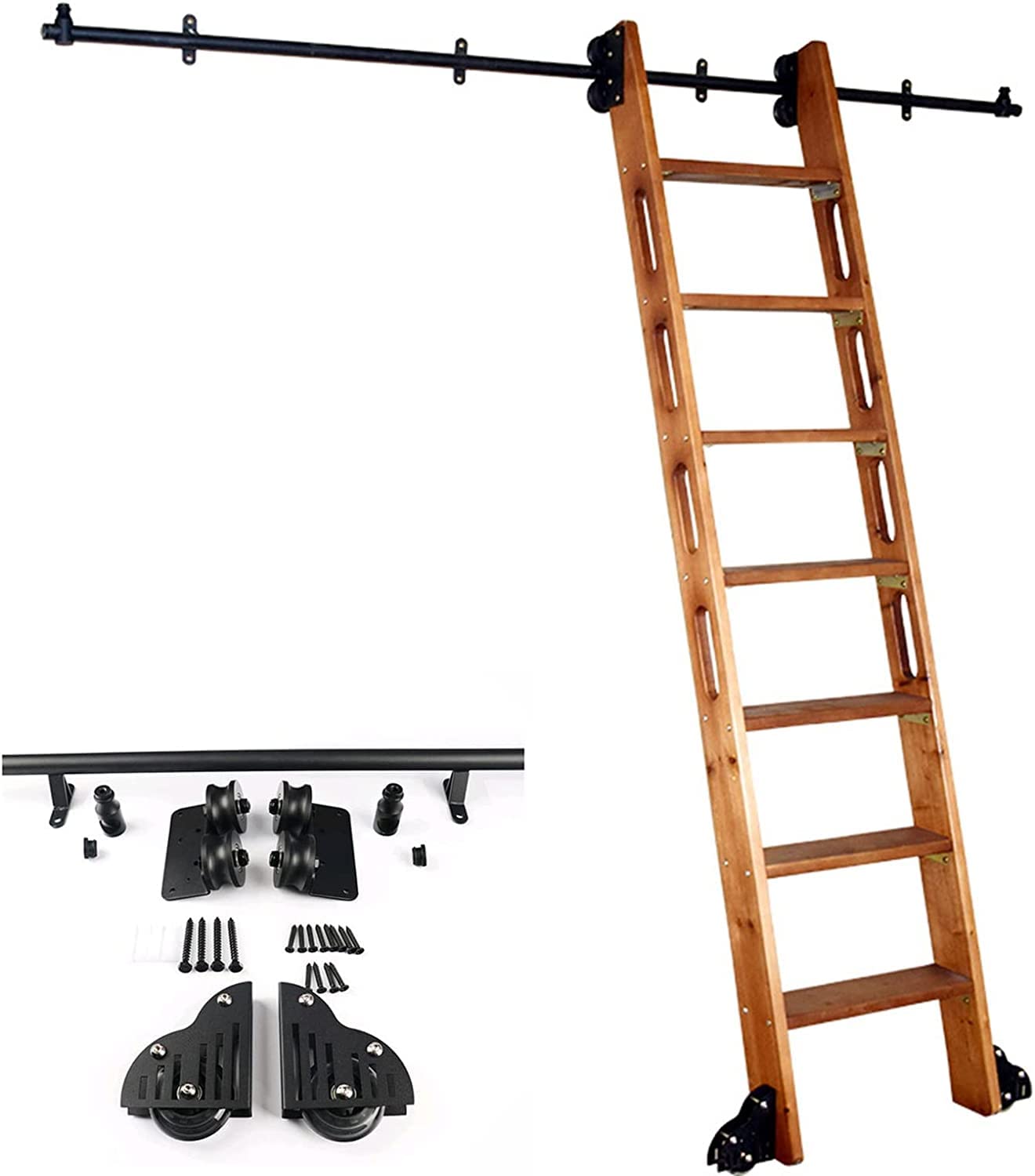 Sliding Barn Door Hardware Kit - 3.3ft to 20ft Adjustable Rolling Ladder Rail System with Round Tube Tracks for Home Library, Loft, or Industrial Use - Easy DIY Installation for Stylish Space-Saving Solutions