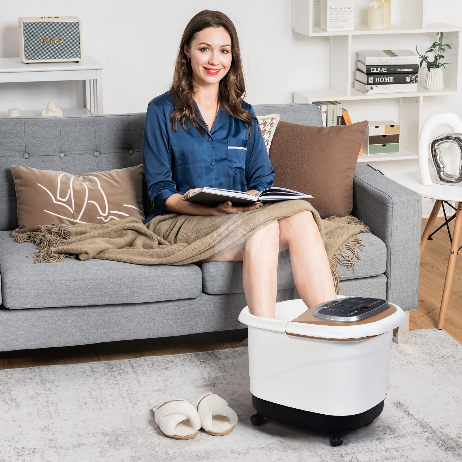 COSTWAY Electric Foot Spa Massager with Motorized Rollers, Shiatsu Massage, Heated Water, Red Light Therapy, Adjustable Temperature & Timer - Relaxing Foot Bath for Stress Relief & Circulation (Coffee) - Perfect for Home Spa, Post-Workout Recovery & Self-Care Evenings
