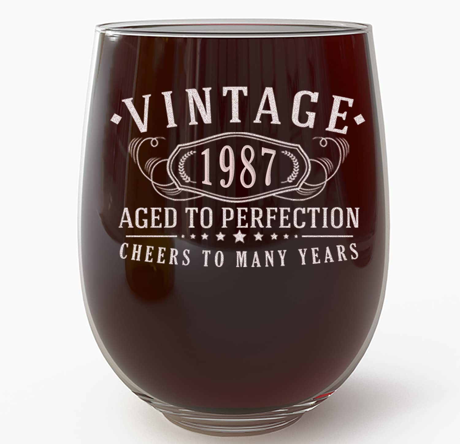 Vintage 1987 Etched 17oz Stemless Wine Glass - 38th Birthday Gift for Women - Personalized Engraved Wine Cup - Perfect for Sister, Friend & Wife - Great for Birthday Parties, Anniversaries & Special Celebrations