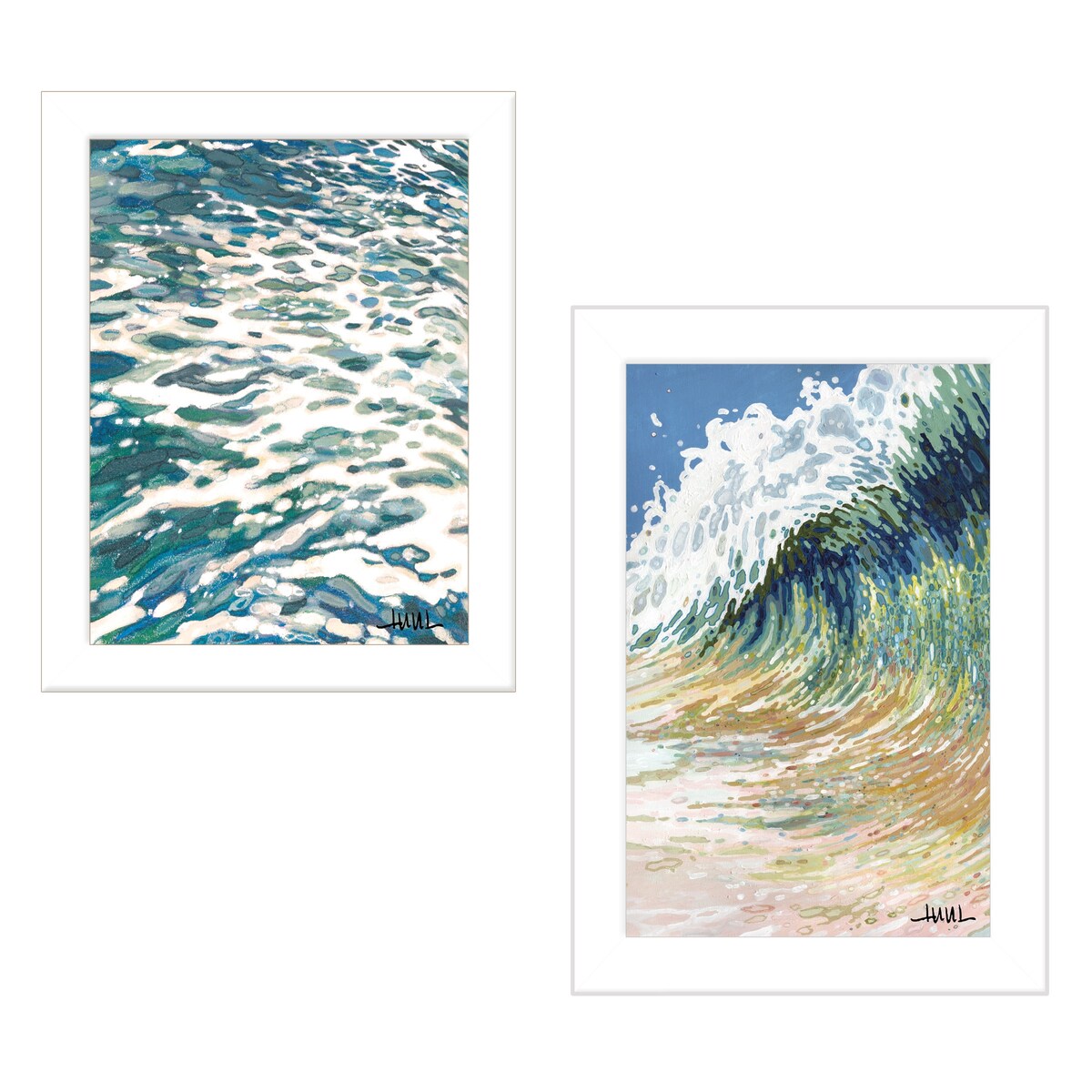 Big Wave 2 Piece Vignette Wall Art Set by Margaret Juul - White Framed Coastal Decor for Living Room, Bedroom & Office