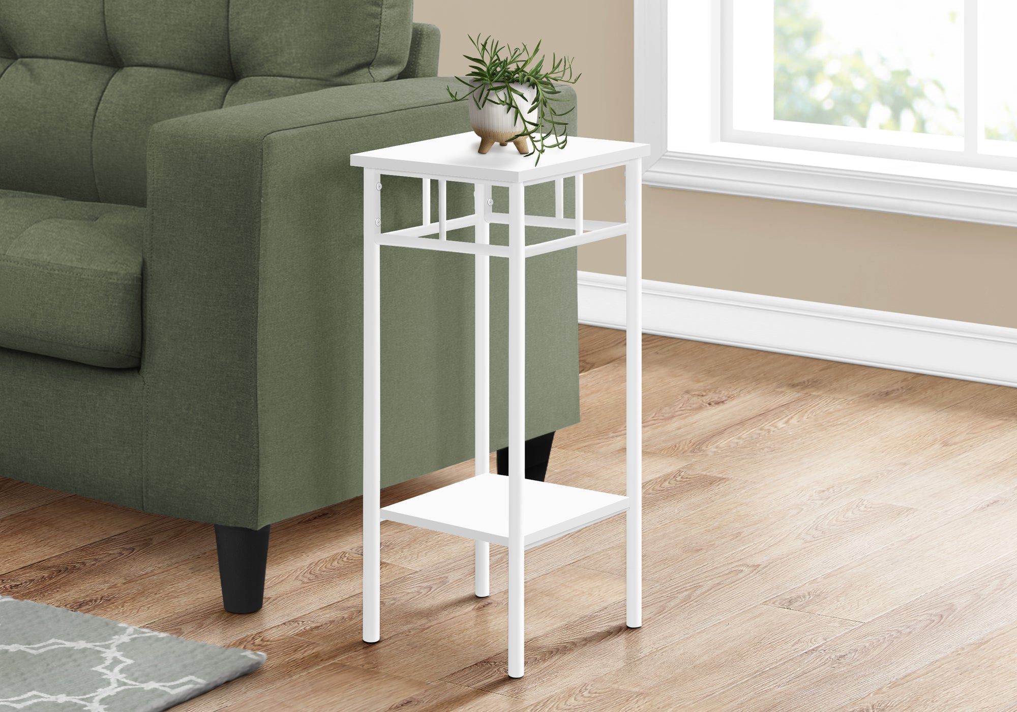 28H White Accent Table with White Metal Frame - Perfect for Living Room, Bedroom, or Entryway Decor
