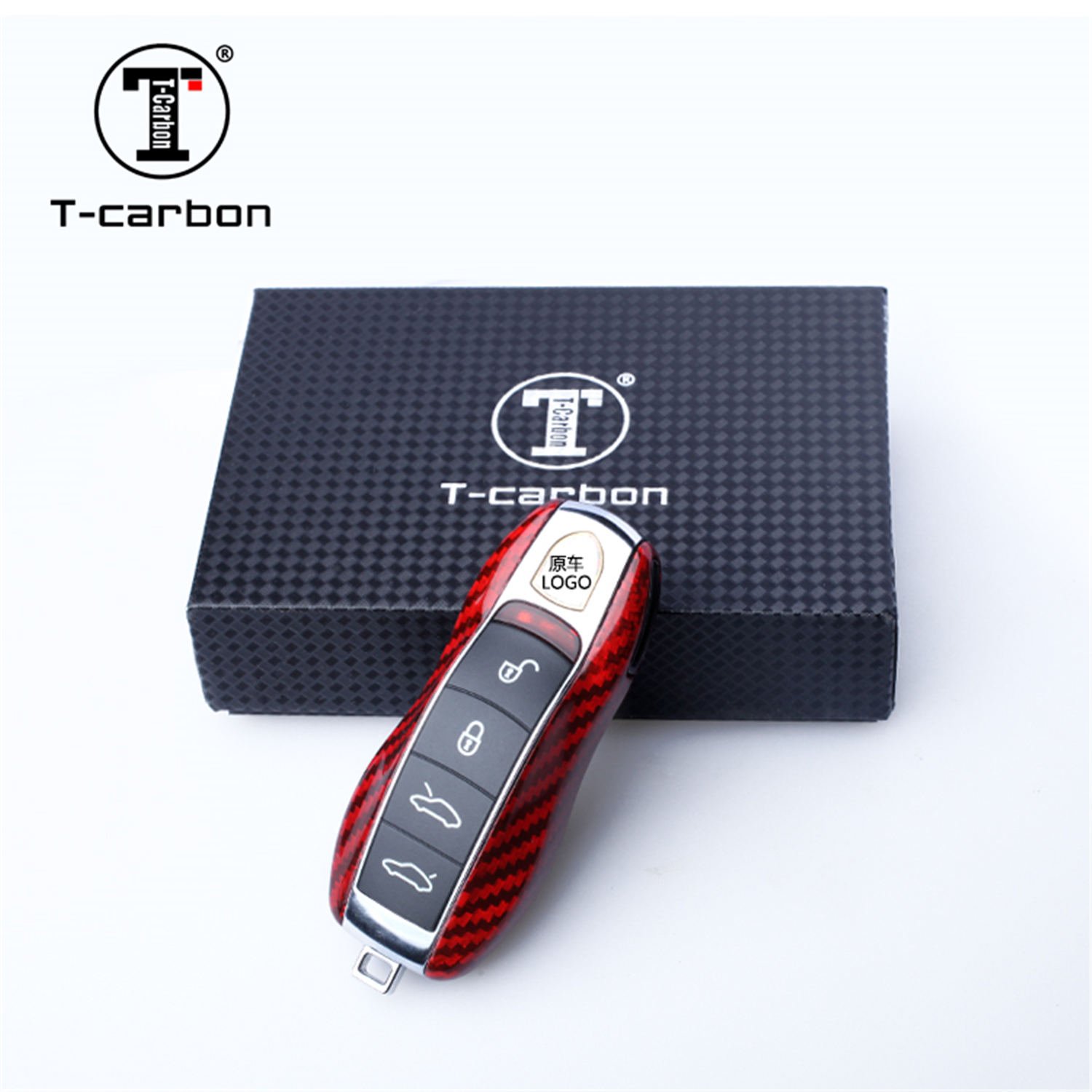 Premium Carbon Fiber Key Fob Cover for Porsche 718/911/918 Spyder/Boxster/Cayenne/Cayman/Macan/Panamera - Glossy Red Replacement Key Case Protector | Car Key Protection for Daily Use & Luxury Vehicle Security