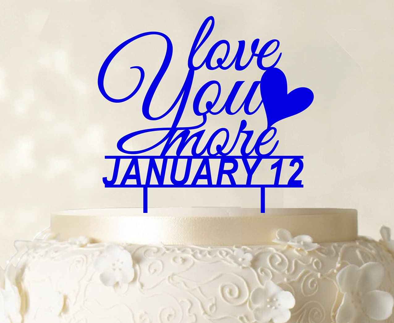 Personalized 'Love You More' Wedding Cake Topper - Blue Color Option, 6-7 Inches Wide - Perfect for Anniversary, Engagement & Romantic Wedding Cake Decorations