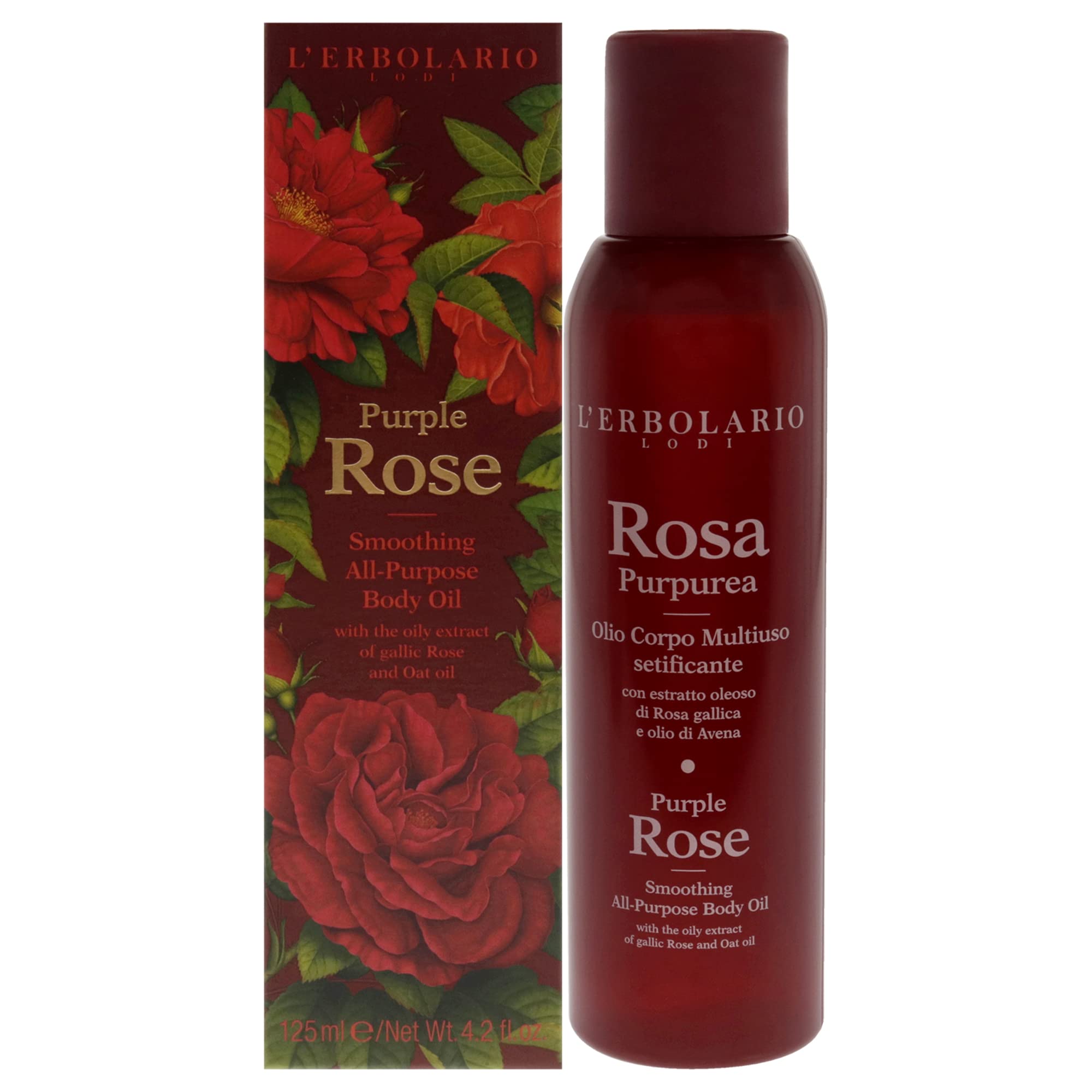 LErbolario Purple Rose Body Oil for Women - 4.2 oz Hydrating & Nourishing Dry Skin Care - Perfect for Massage, Aromatherapy & Daily Moisturizing