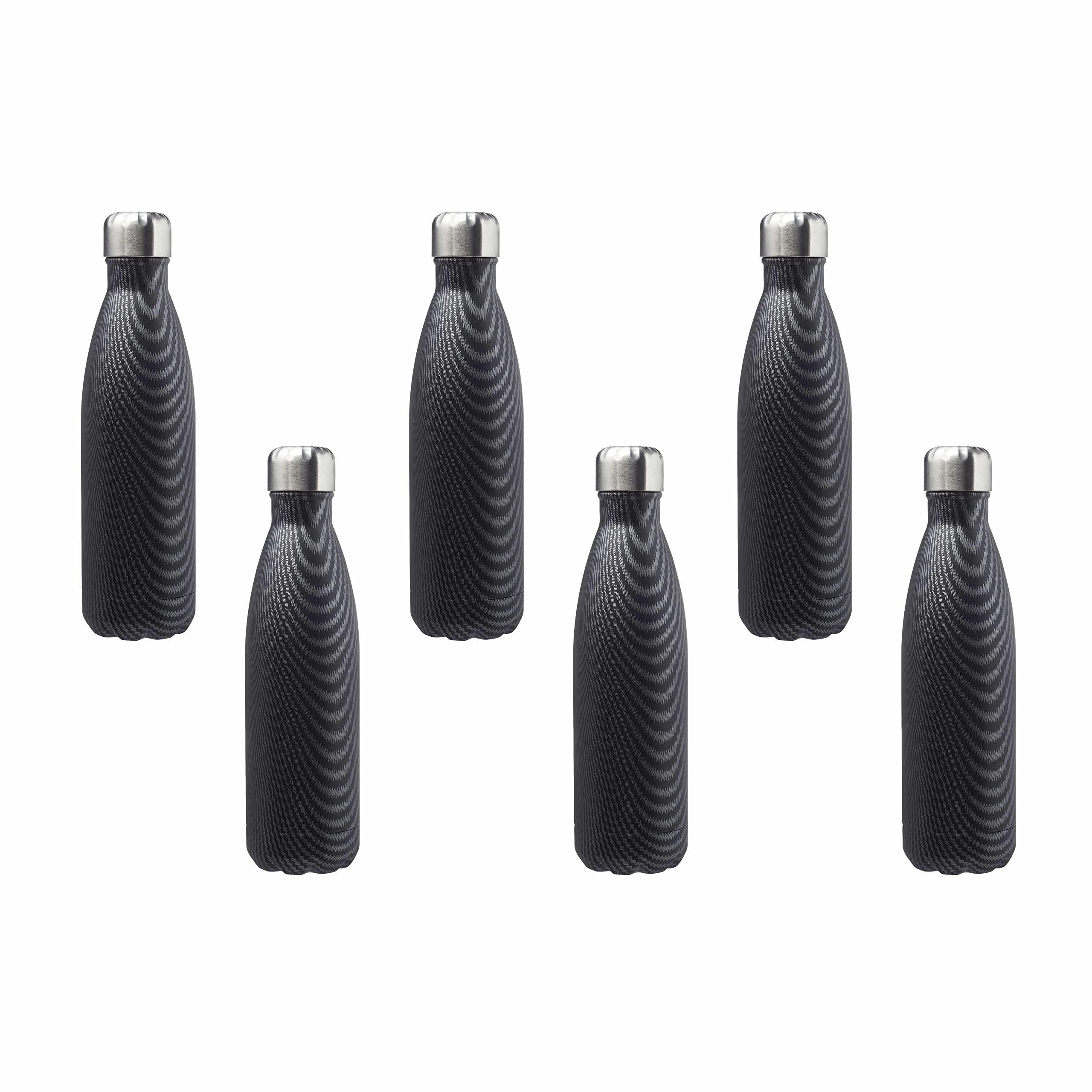 6-Pack 17oz Stainless Steel Cola Shaped Water Bottles - Double Wall Insulated, Leak-Proof Lid, BPA Free, Carbon Fiber Design - Perfect for School, Gym, Hiking & Outdoor Activities