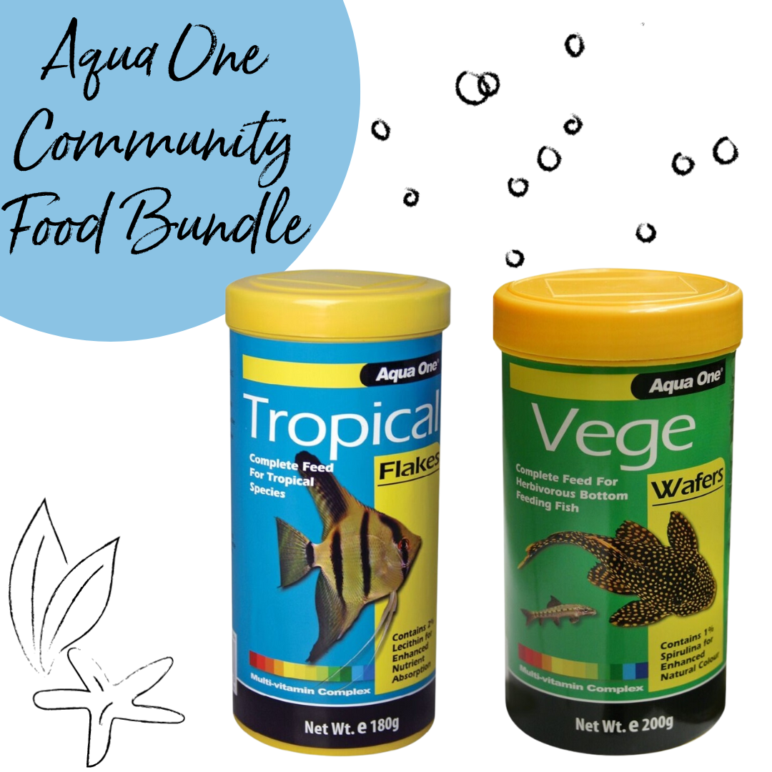 Aqua One Community Fish Food Bundle - Premium Tropical & Goldfish Flakes, Pellets & Freeze-Dried Treats for Freshwater Aquariums - Perfect for Daily Feeding & Nutrition Enhancement