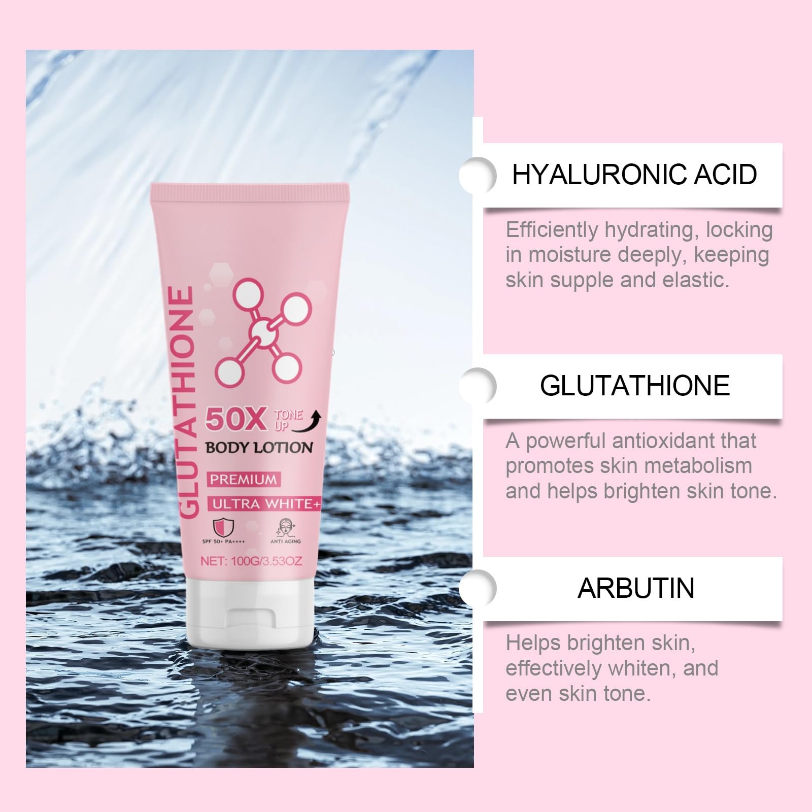 Glutathione 50x Tone Up Body Lotion - Skin Brightening & Moisturizing Cream for Even Skin Tone - Softening Scented Lotion for Face & Body (1PC) - Perfect for Daily Skincare Routine & Nighttime Hydration