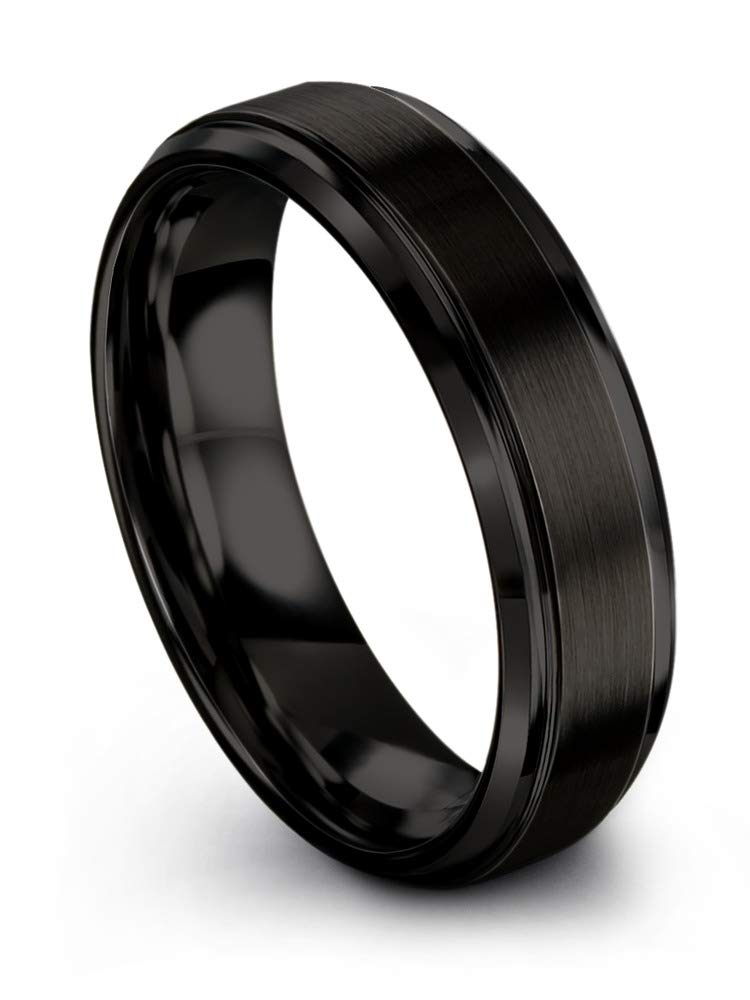 Tungsten Carbide Wedding Band Ring 6mm for Men & Women - Blue Black Interior, Step Bevel Edge, Brushed & Polished Finish - Custom Engraved Anniversary & Engagement Ring - Perfect for Weddings, Proposals & Special Occasions