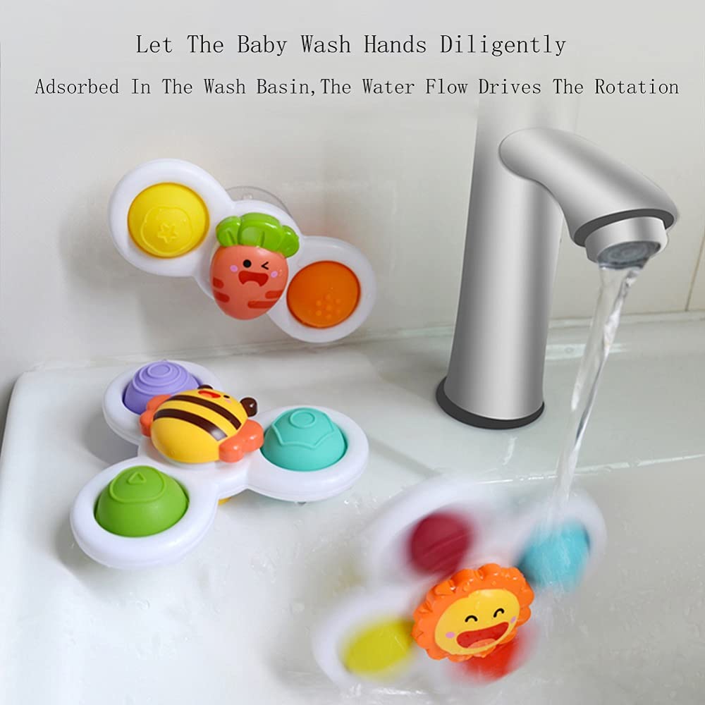 3PCS Suction Cup Spinner Bath Toys for Toddlers 1-3 Years Old - Sensory Spin Top Baby Toys for Bathtime Fun & Early Learning Development (Classic) - Perfect for Bath Play, Sensory Exploration & Motor Skills Training