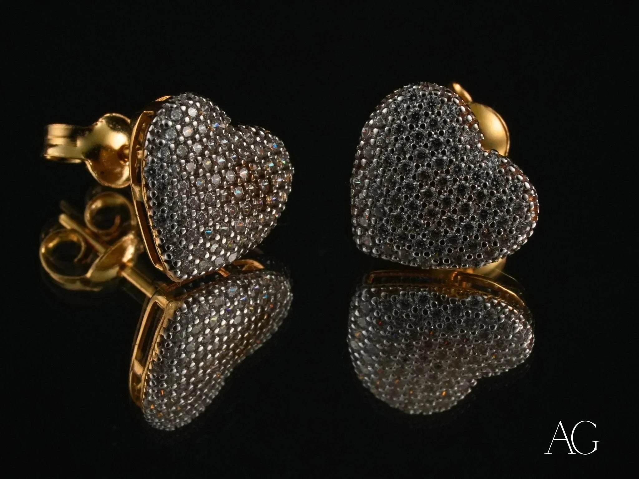 18K Gold CZ Heart Earrings for Women - Sparkling Cubic Zirconia Stud Earrings - Valentine's Day Gift, Anniversary Present, Romantic Jewelry for Her