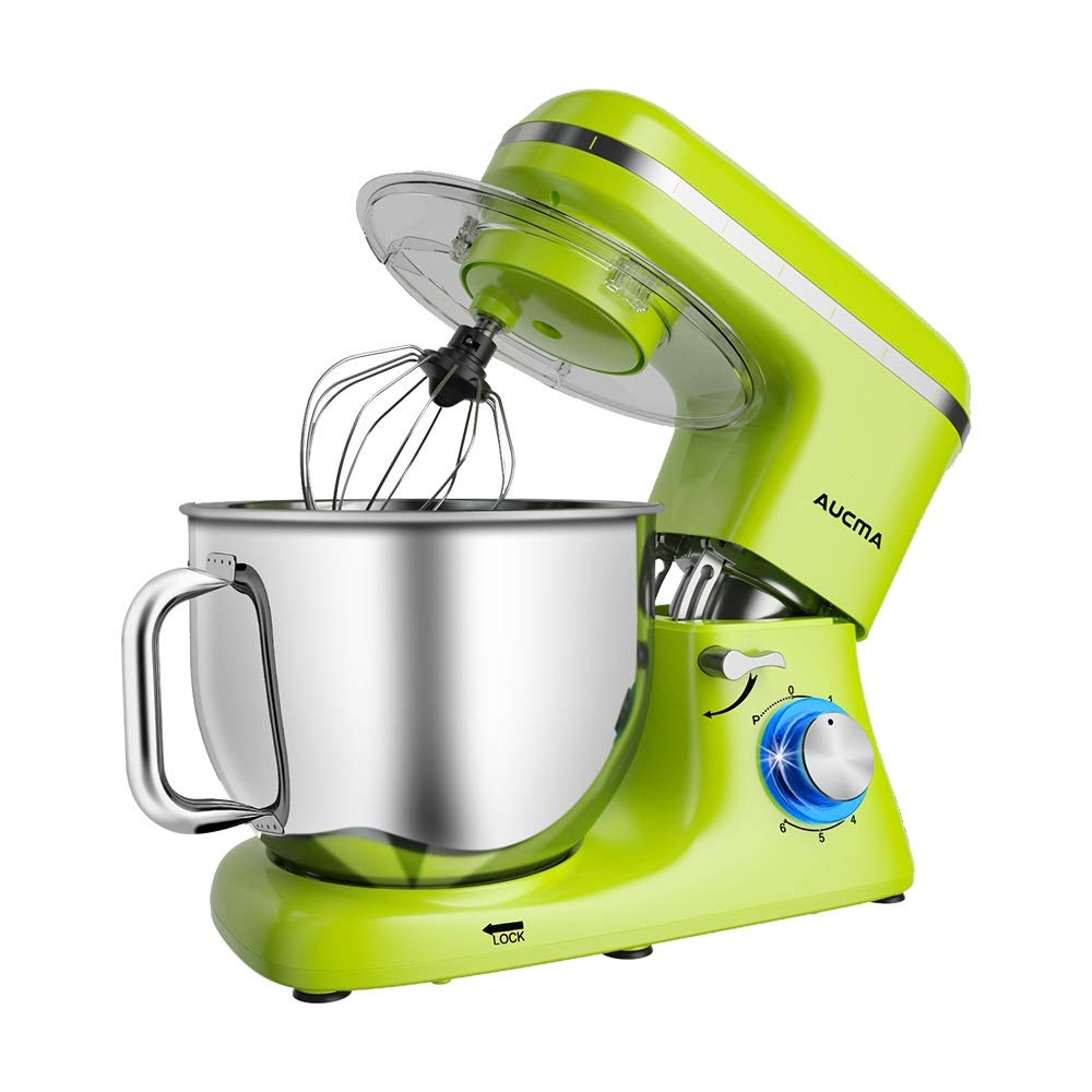Aucma 7.4QT Stand Mixer - 6-Speed Tilt-Head Electric Kitchen Mixer with Dough Hook, Wire Whip & Beater (Green) | Perfect for Baking Cakes, Cookies, Bread & More