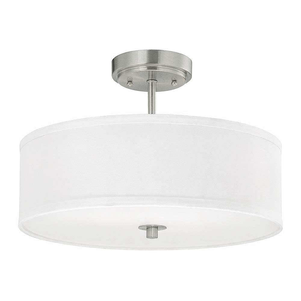 Modern Semi-Flush Ceiling Light Fixture with 16-Inch White Drum Shade - Perfect for Bedroom, Living Room & Kitchen Lighting