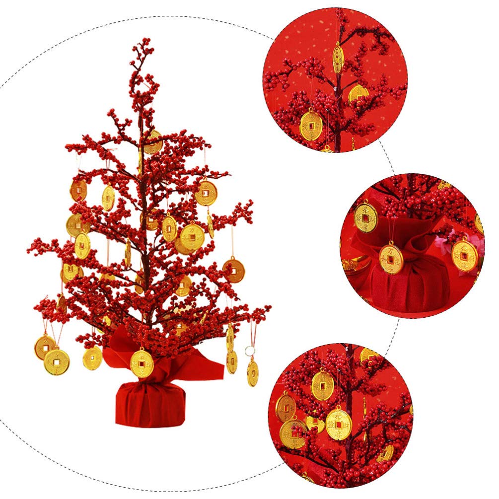 PRETYZOOM Chinese New Year Money Tree Decoration - Lucky Fortune Tree with Coins for Good Luck, Spring Festival Ornament, Plastic Home Decor for Holiday Celebrations & Office Feng Shui