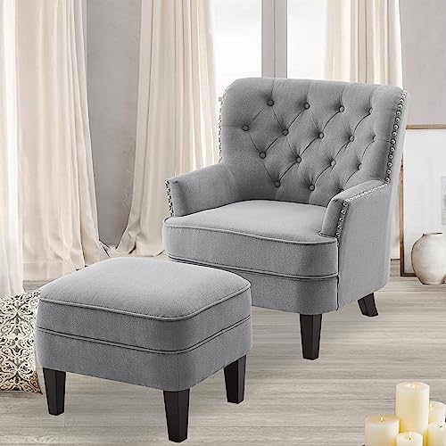 Velvet Silver With Ottoman