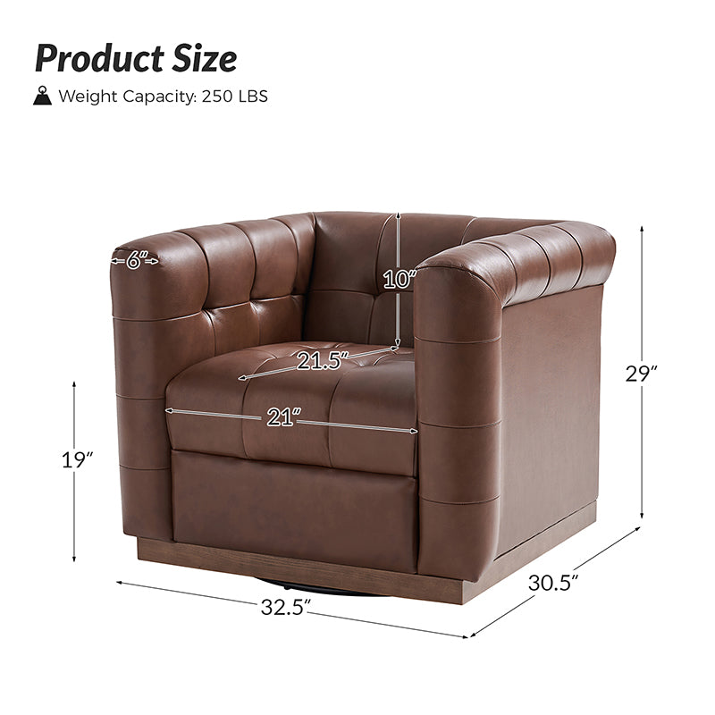 Feodor Genuine Leather Mid Century Modern Swivel Chair - Premium Office & Living Room Furniture for Home Decor