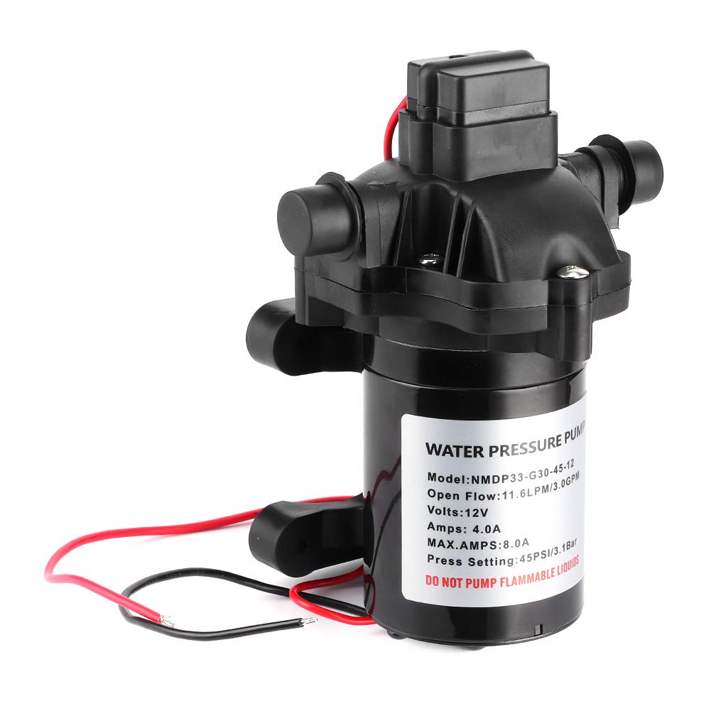 Diaphrafor GM 12V Self Priming Water Pump - 3.0GPM, 45PSI High Pressure Diaphragm Pump for Marine, Boat, RV - Perfect for Freshwater Transfer, Bilge Pumping, and Onboard Water Systems