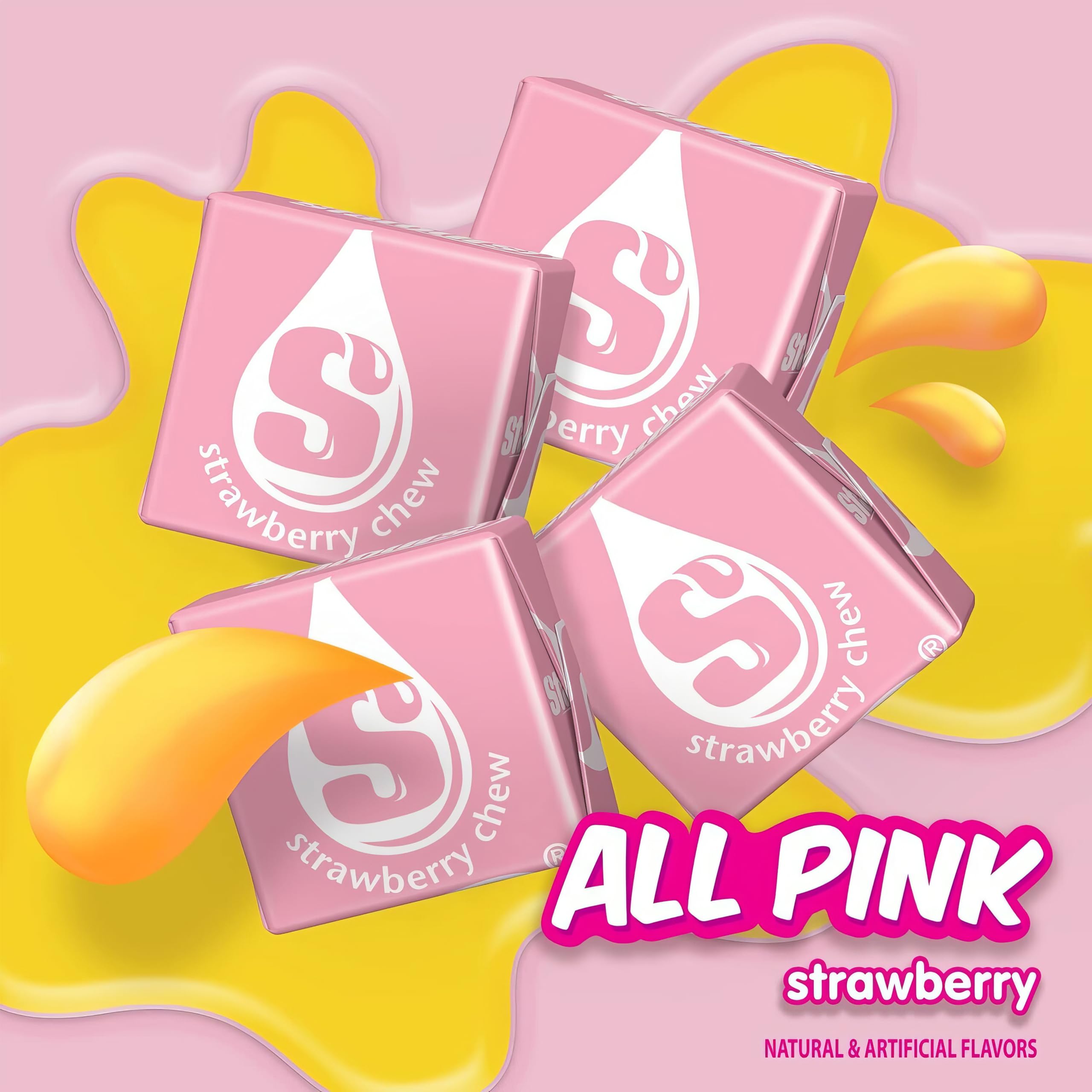 Strawberry Chewy Candy - 1 Pound Bulk Individually Wrapped Pink Candies (Approx 90 Pieces) - Sweet Snacks for Kids & Adults - Perfect for Christmas Candy Buffets, Party Favors, and Holiday Decorations