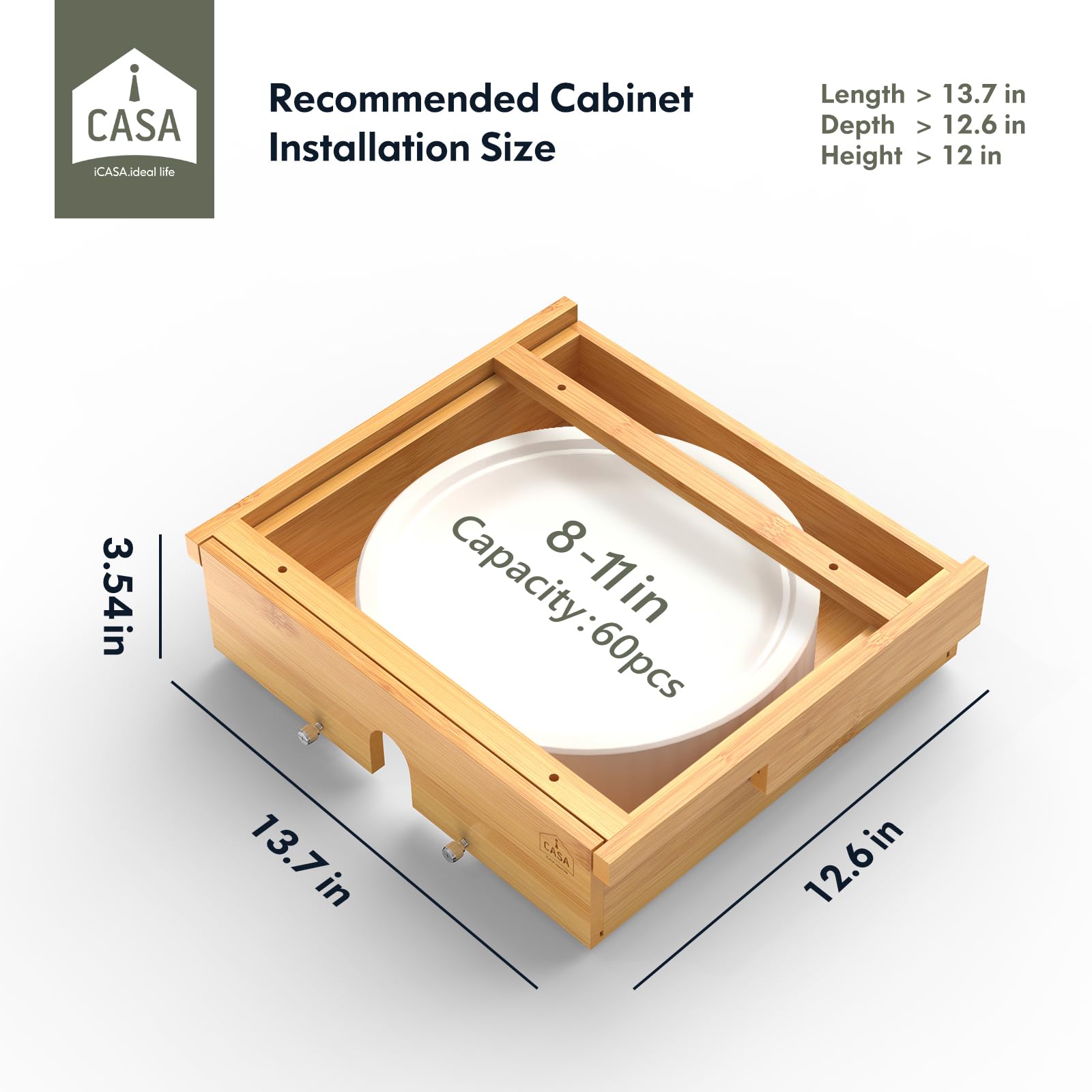 8-11 Inch Adjustable Paper Plate Dispenser | Upgraded Wooden Under Cabinet Plate Holder | Kitchen Organizer for Round Plates | Perfect for Parties, BBQs & Dining Room Storage