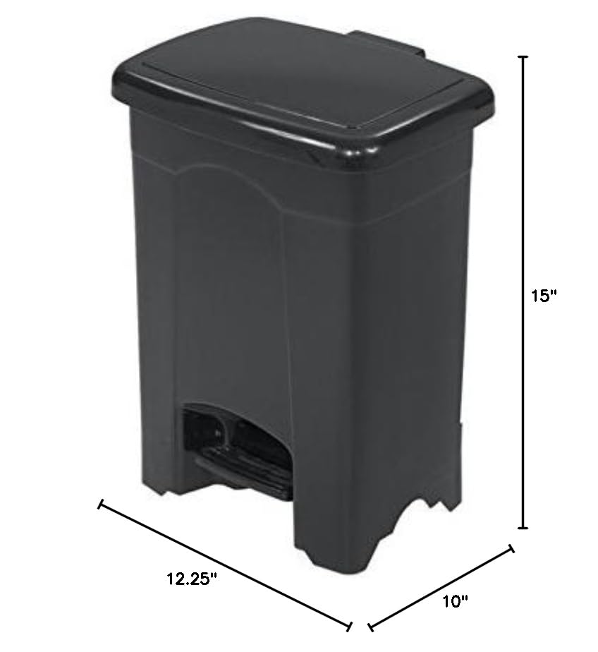 Pemberly Row 4 Gallon Step-On Trash Can - Black Plastic Waste Bin with Foot Pedal | Perfect for Kitchen, Bathroom, Office & Home Use