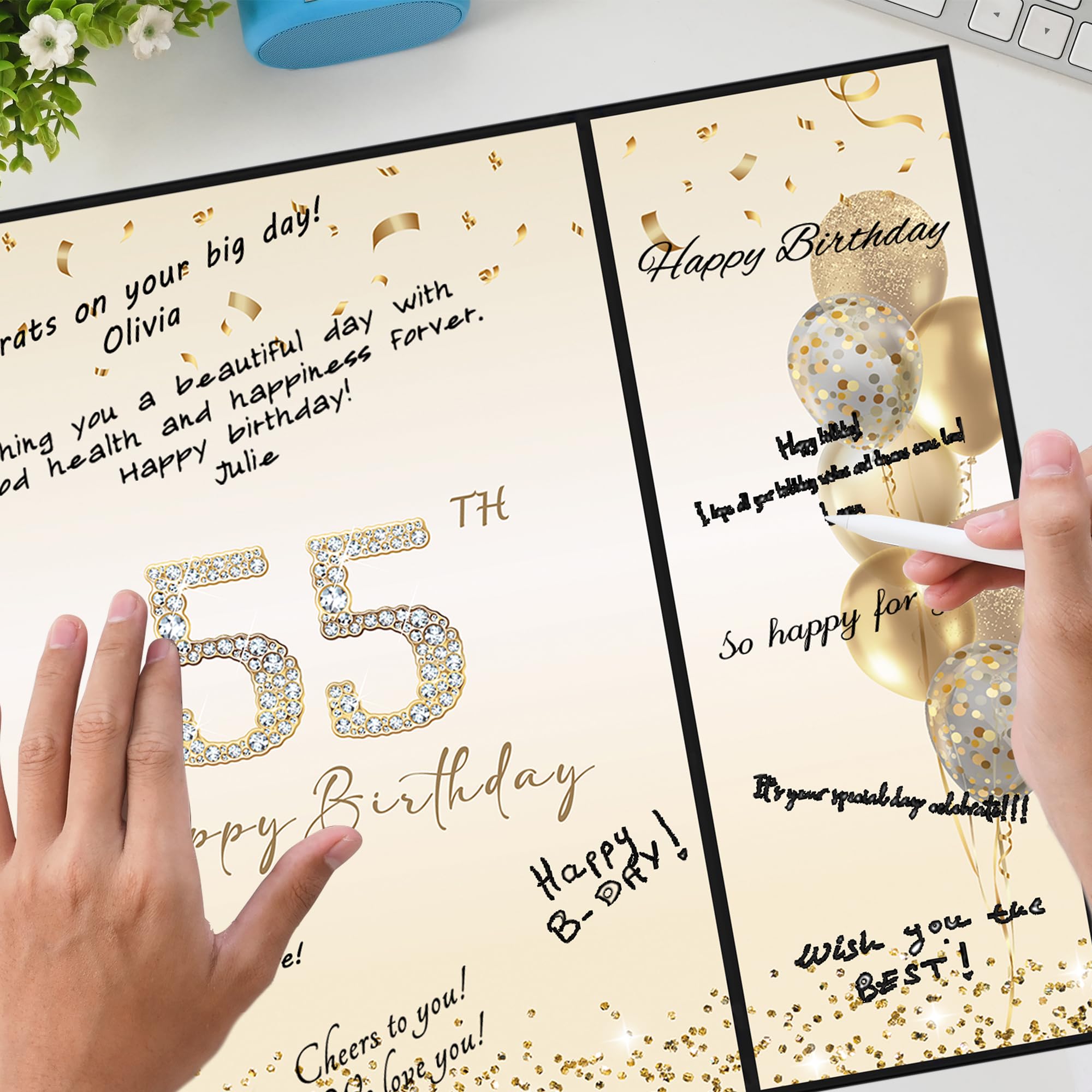 DARUNAXY Black Gold 55th Birthday Party Decorations Set - Alternative Guest Book Signing Board for Men & Women - Cheers to 55 Years Old Gifts - Perfect for Birthday Celebrations, Milestone Parties & Retirement Events