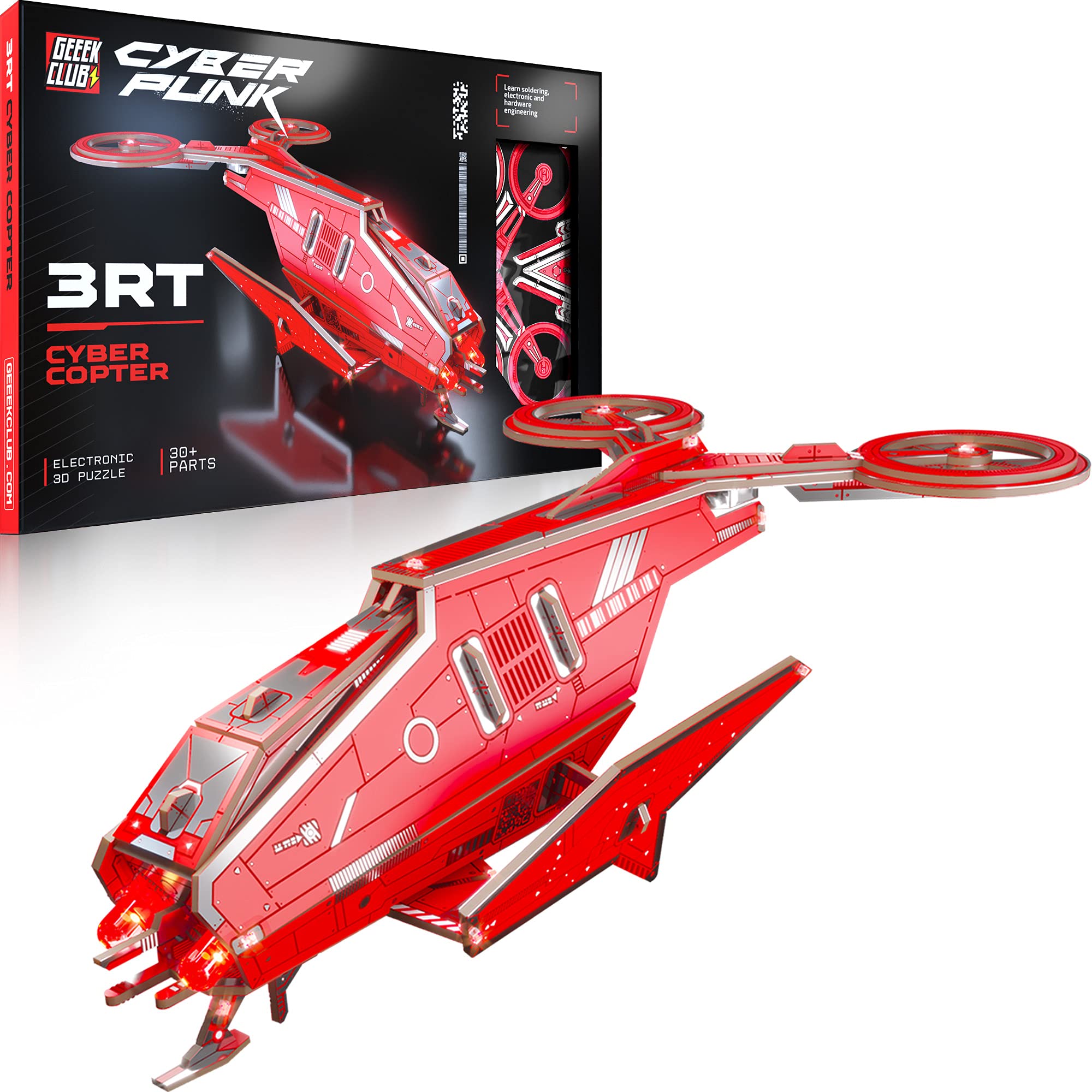 Geeek Club DIY Robot Building Kit - 3RT Cyber Copter - STEM Educational Robotics Kit for Kids Ages 8-12 - Science Toy with Printed Circuit Board - Build Your Own Robotic Helicopter - Engineering Learning Toy for Boys & Girls | Perfect for School Projects, STEM Learning & Birthday Gifts