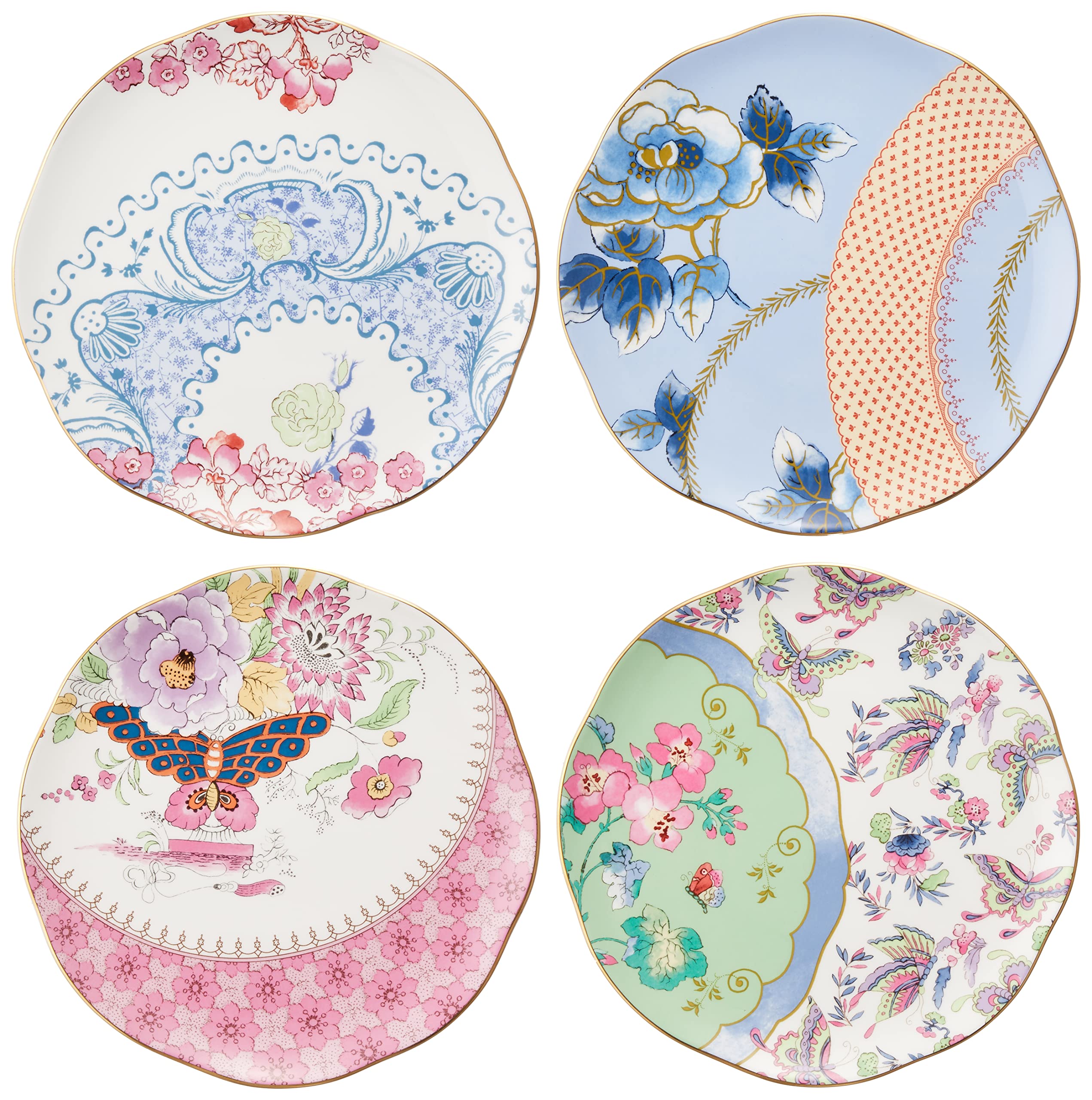 Wedgwood Butterfly Bloom Dinner Plates - Set of 4 Fine China Plates for Elegant Dining & Tea Parties