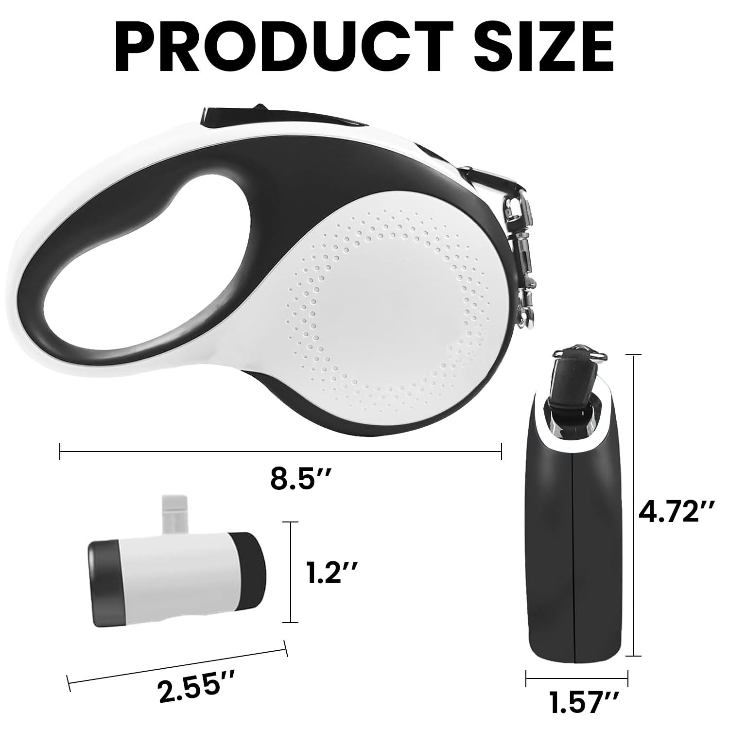 Best Retractable Dog Leash for Large Dogs up to 110lbs - 26ft Heavy Duty Pet Leash with Poop Bag Dispenser & LED Flashlight, One-Button Brake System (White) - Perfect for Walking, Jogging & Nighttime Safety with Your Medium to Large Breed Dog
