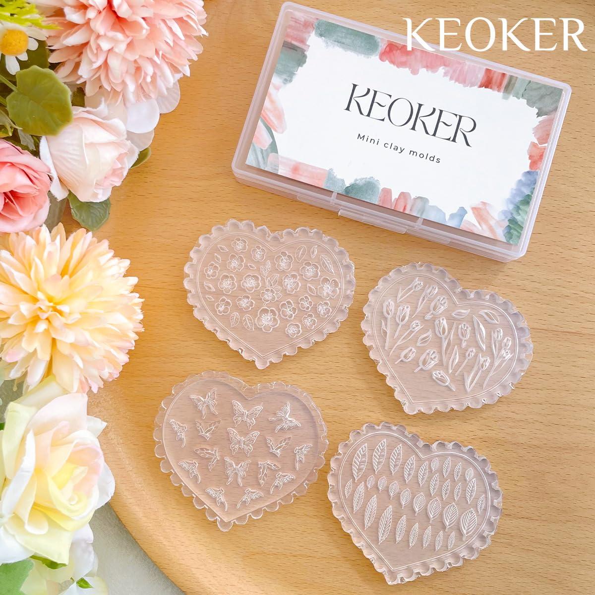 **Keoker 4-Piece Spring Flower Polymer Clay Silicone Molds for Earrings & Jewelry Making - DIY Craft Supplies for Polymer Clay, Resin, and Epoxy - Perfect for Handmade Earrings, Pendants, and Charms**