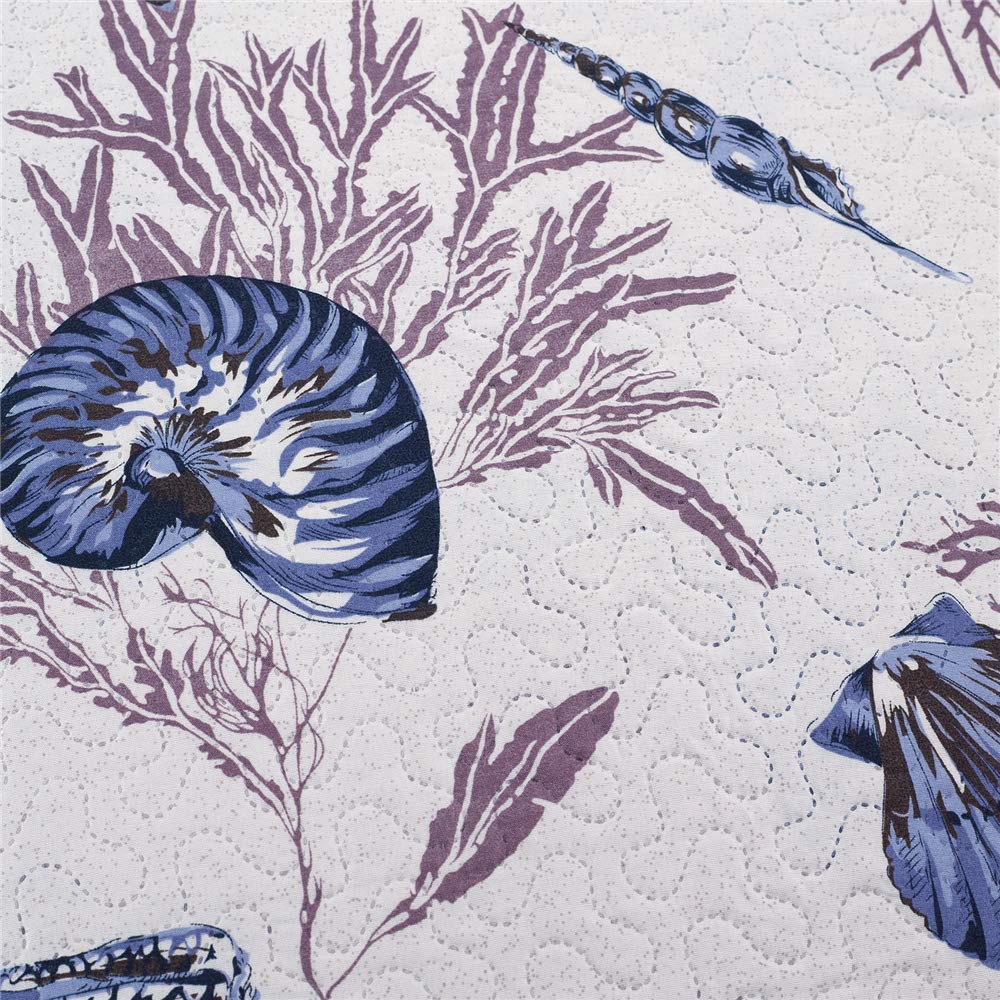 **Twin Size Reversible Beach Quilt Set - Coastal Ocean Theme with Starfish & Conch Shell Design - Lightweight Summer Bedspread Coverlet - Blue Home Decor for Bedroom, Guest Room & Vacation Homes**    *(Perfect for beach houses, coastal-themed bedrooms, or adding a breezy summer vibe to any space!)*