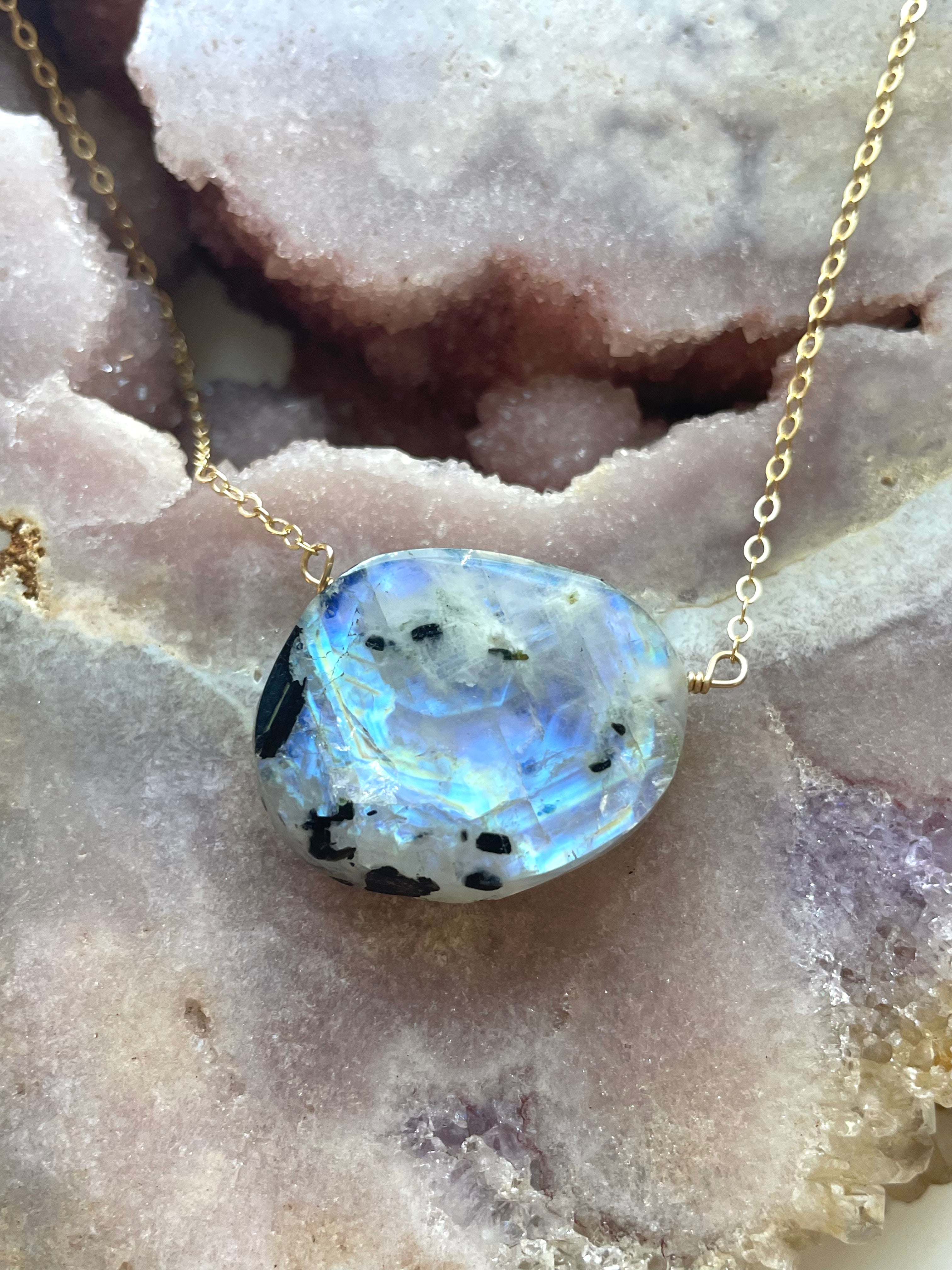 14K Gold Filled Rainbow Moonstone Statement Necklace for Women - Elegant Boho Jewelry for Parties, Weddings & Everyday Wear