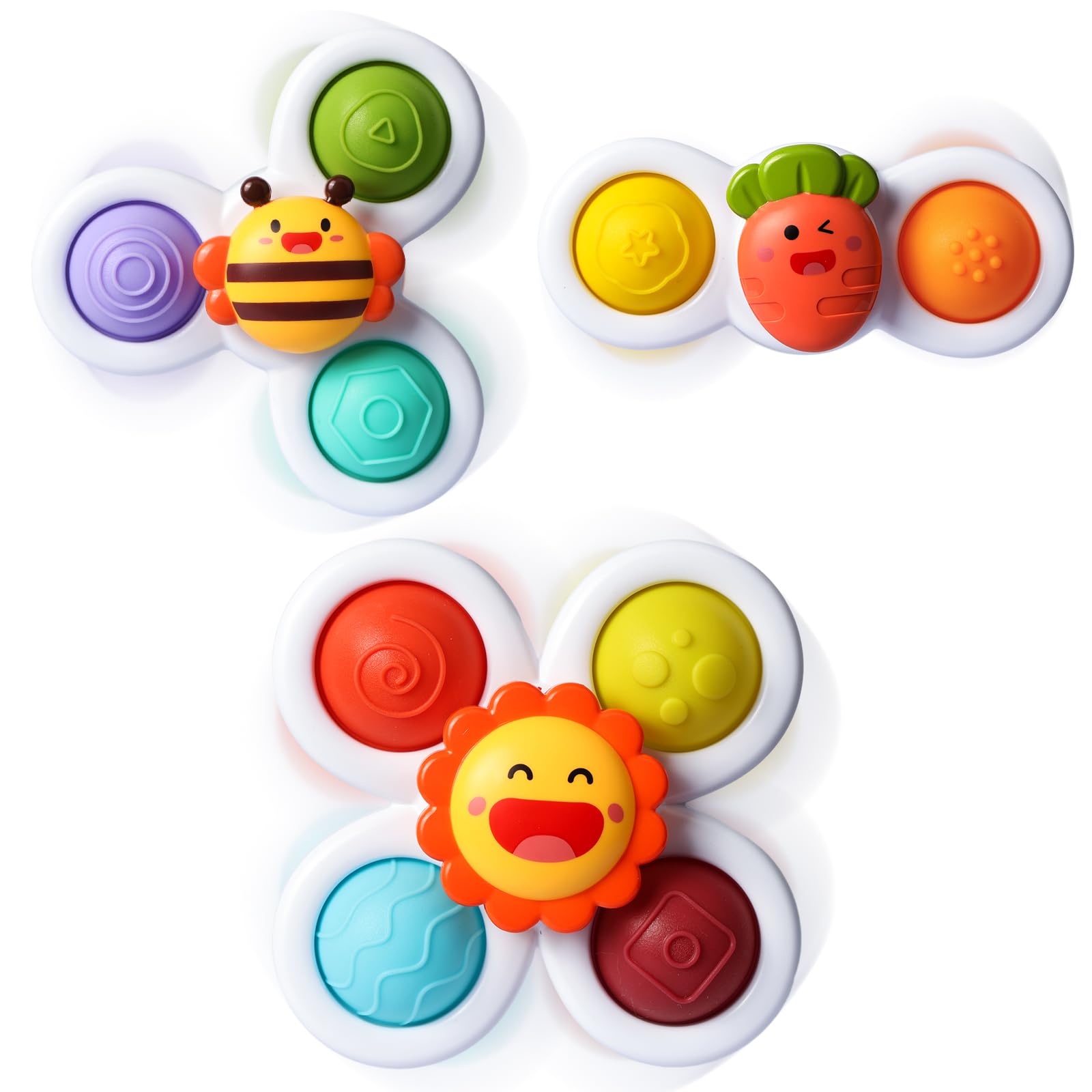 ALASOU 3PCS Pop Suction Cup Spinner Toys for Toddlers 1-3 Years - Sensory Baby Bath Toys & Novelty Spinning Tops for 1-2 Year Old Boys Girls - Perfect 12-18 Months Birthday Gift for Infants | Fun Bath Time, Sensory Play & Early Learning Activity