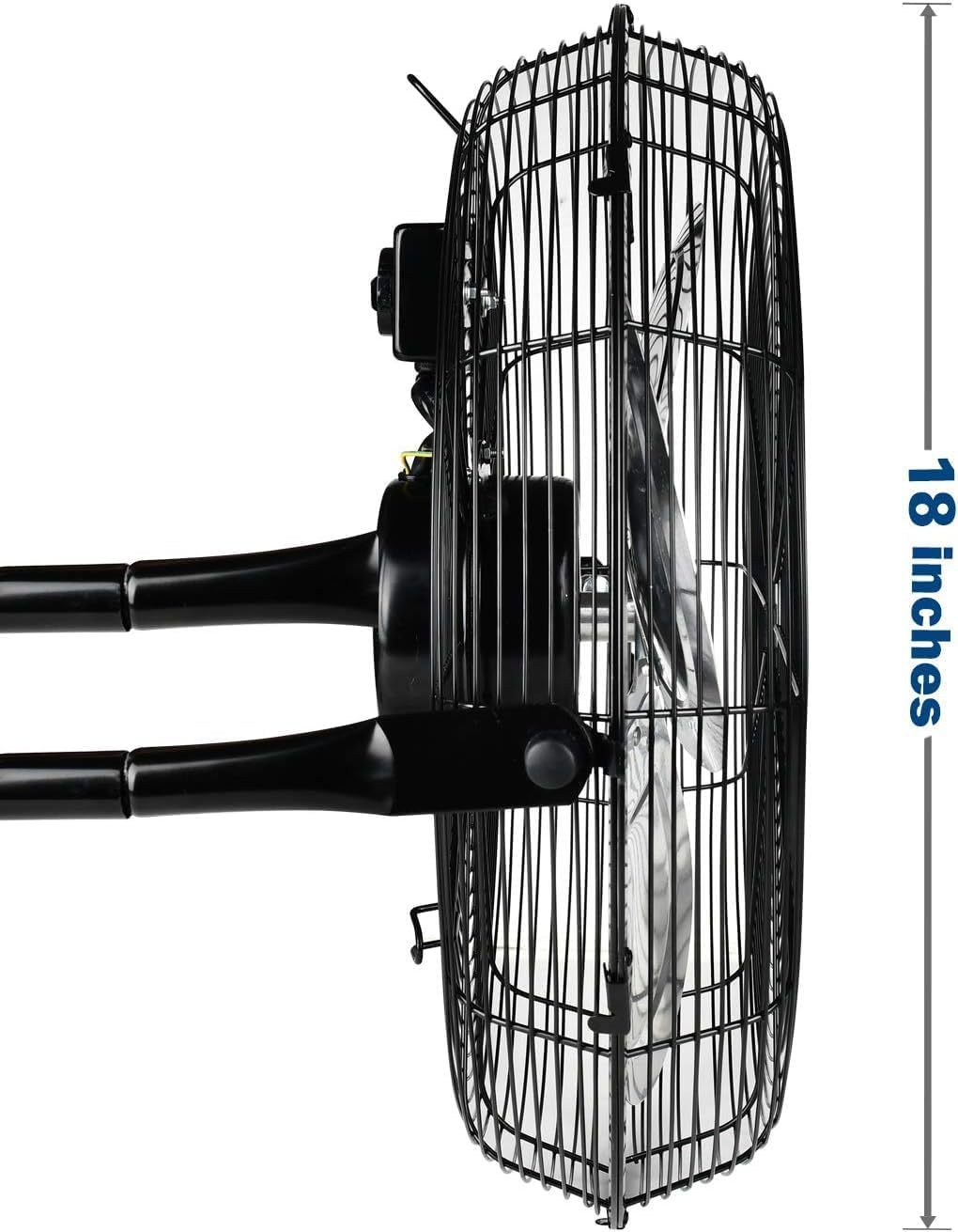 18 Inch 3 Speed High Velocity Heavy Duty Metal Industrial Floor Fan - 4012 CFM Powerful Airflow, 360° Tilt Adjustable, for Workshop, Basement, Garage & Home Cooling - Black Commercial Grade Cooling Fan for Industrial Spaces, Warehouses & Hot Environments