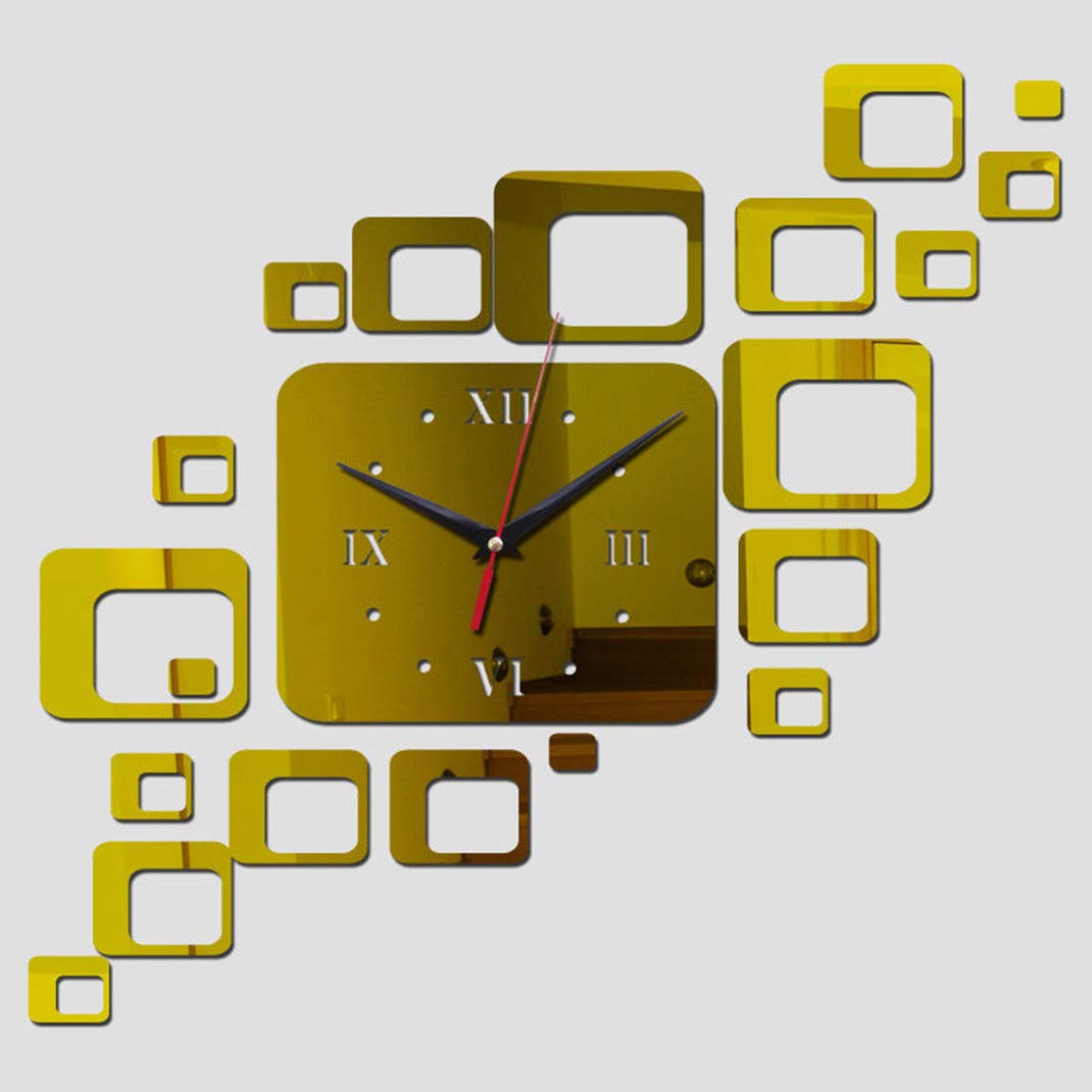 Square DIY Acrylic Mirror Wall Clock - 3D Frameless Large Self-Adhesive Quartz Clock for Home & Office Decor (Black/Gold/Silver) - Perfect for Living Room, Bedroom, or Workspace Wall Art
