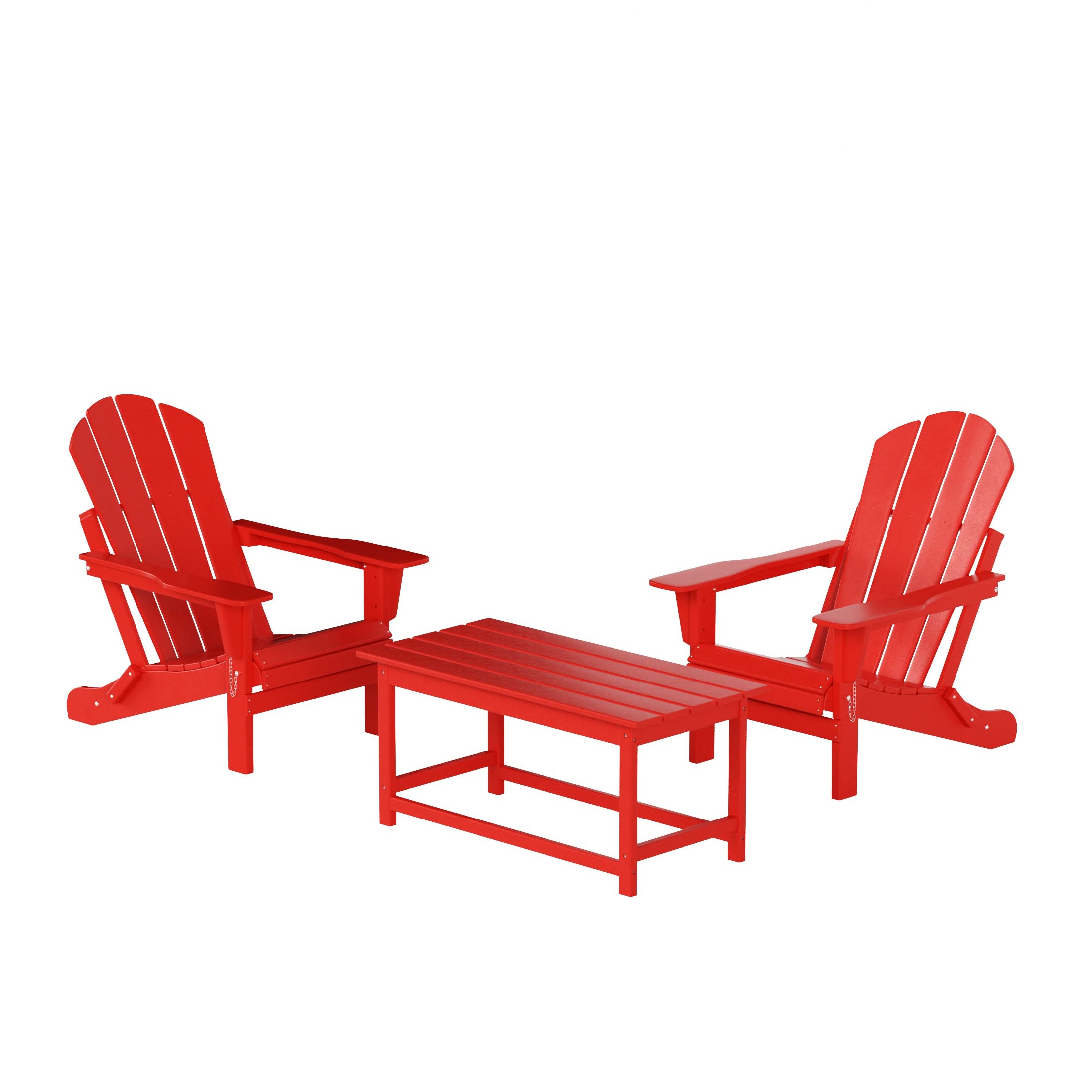 WestinTrends Malibu 3-Piece All-Weather Outdoor Patio Furniture Set - 2 Plastic Adirondack Chairs & Coffee Table for Porch, Lawn, Backyard, Garden (Red) | Durable & Comfortable Seating for Relaxing Outdoors