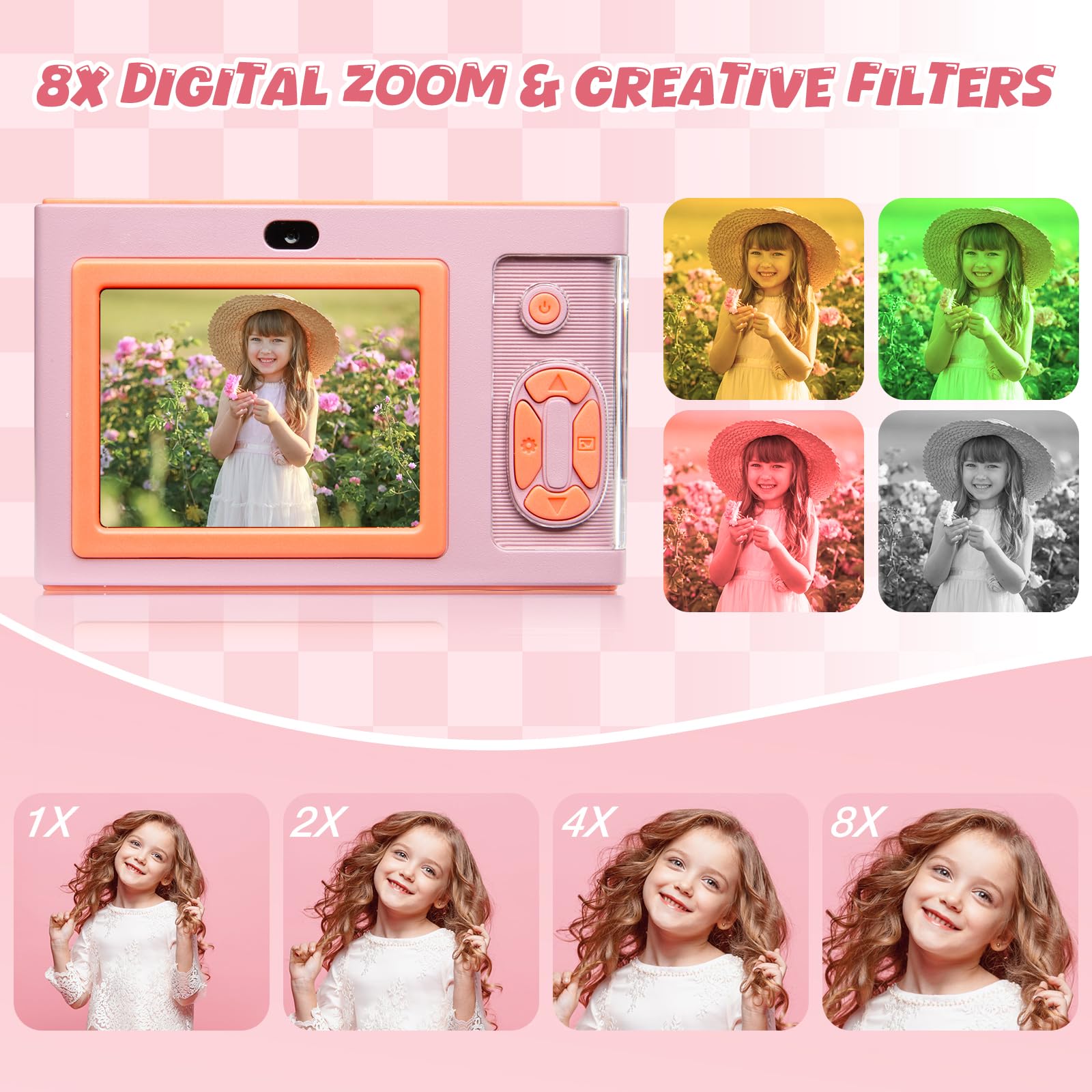 48MP Digital Camera for Kids - 1080P FHD Video, 8X Zoom, Anti-Shake, Front Camera & 32GB Card Included | Compact Travel Camera with Lanyard | Perfect Gift for Teens & Children | Birthday, Travel, School Projects, First Camera