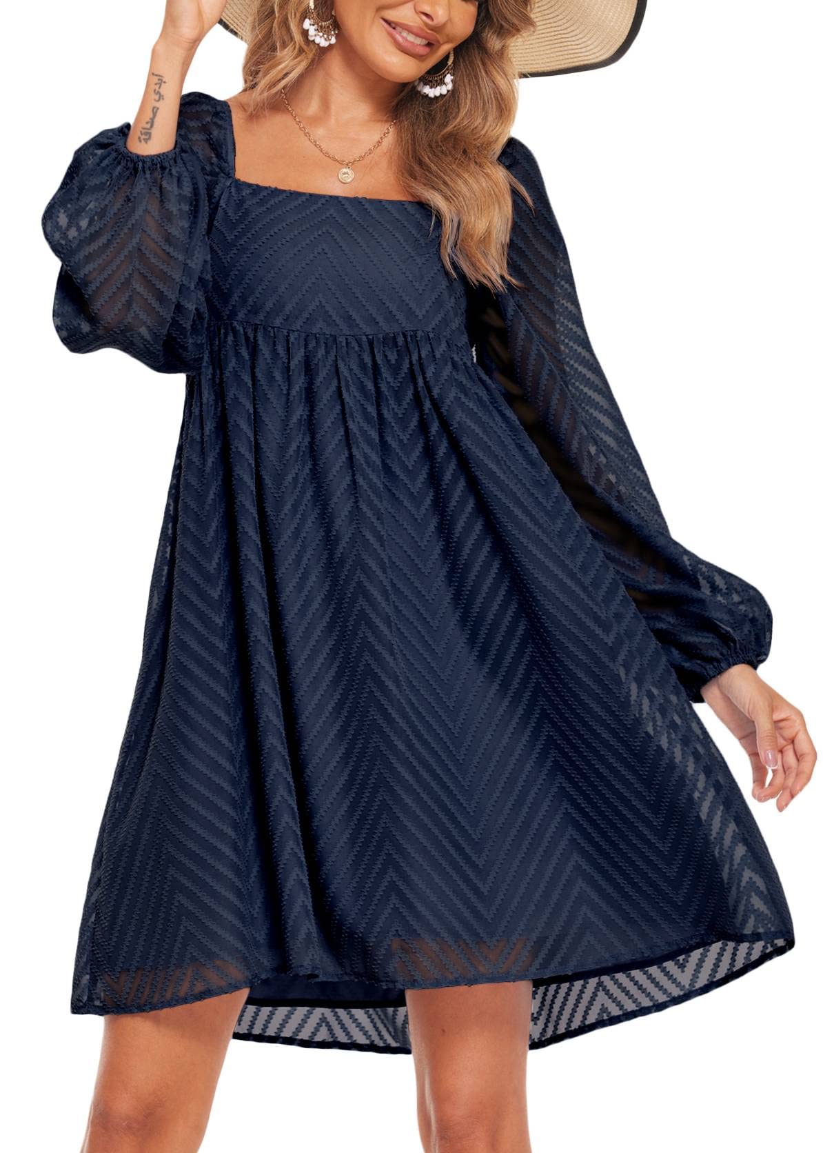Hotouch Women's Square Neck Ruffle Hem Chiffon Flowy Babydoll Dress - Elegant Summer Casual & Party Wear for Women