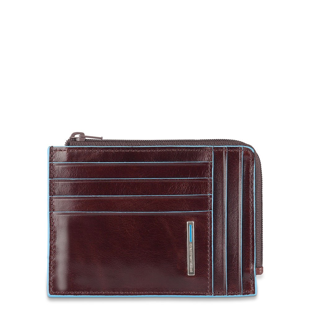 Piquadro Men's Leather Coin Wallet - Slim Mahogany RFID Blocking Billfold for Cash & Cards - Perfect for Travel, Business & Everyday Use (12cm)