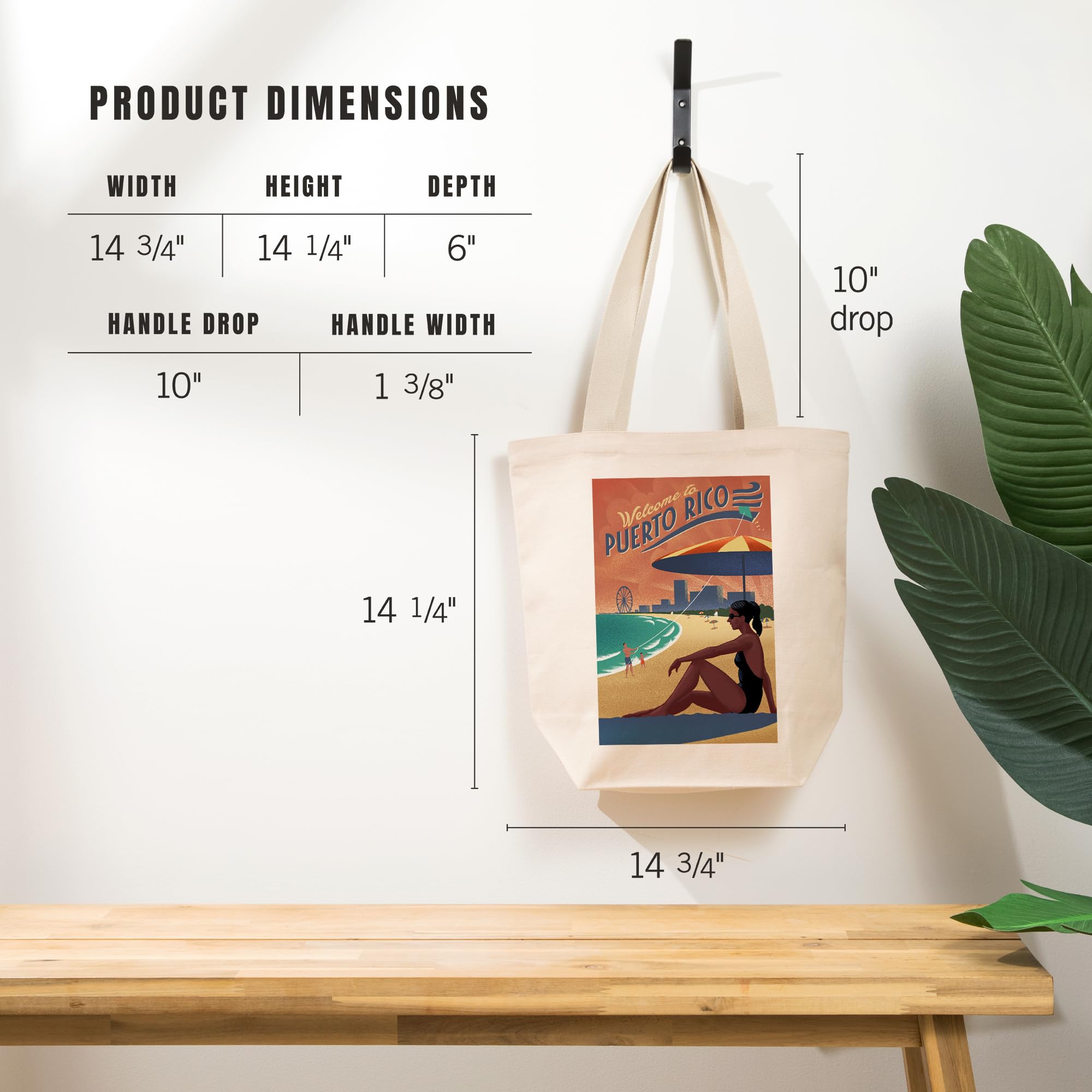 Lantern Press Puerto Rico Beach Scene Lithograph - 100% Cotton Canvas Reusable Tote Bag for Shopping, Beach Trips & Eco-Friendly Lifestyle