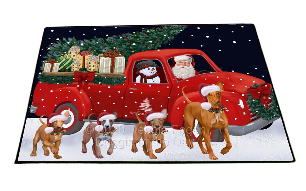 Christmas Red Truck Running Family Pharaoh Hound Dogs Non-Slip Pet Door Mat - Washable Indoor/Outdoor Rug for Home Entrance - 18